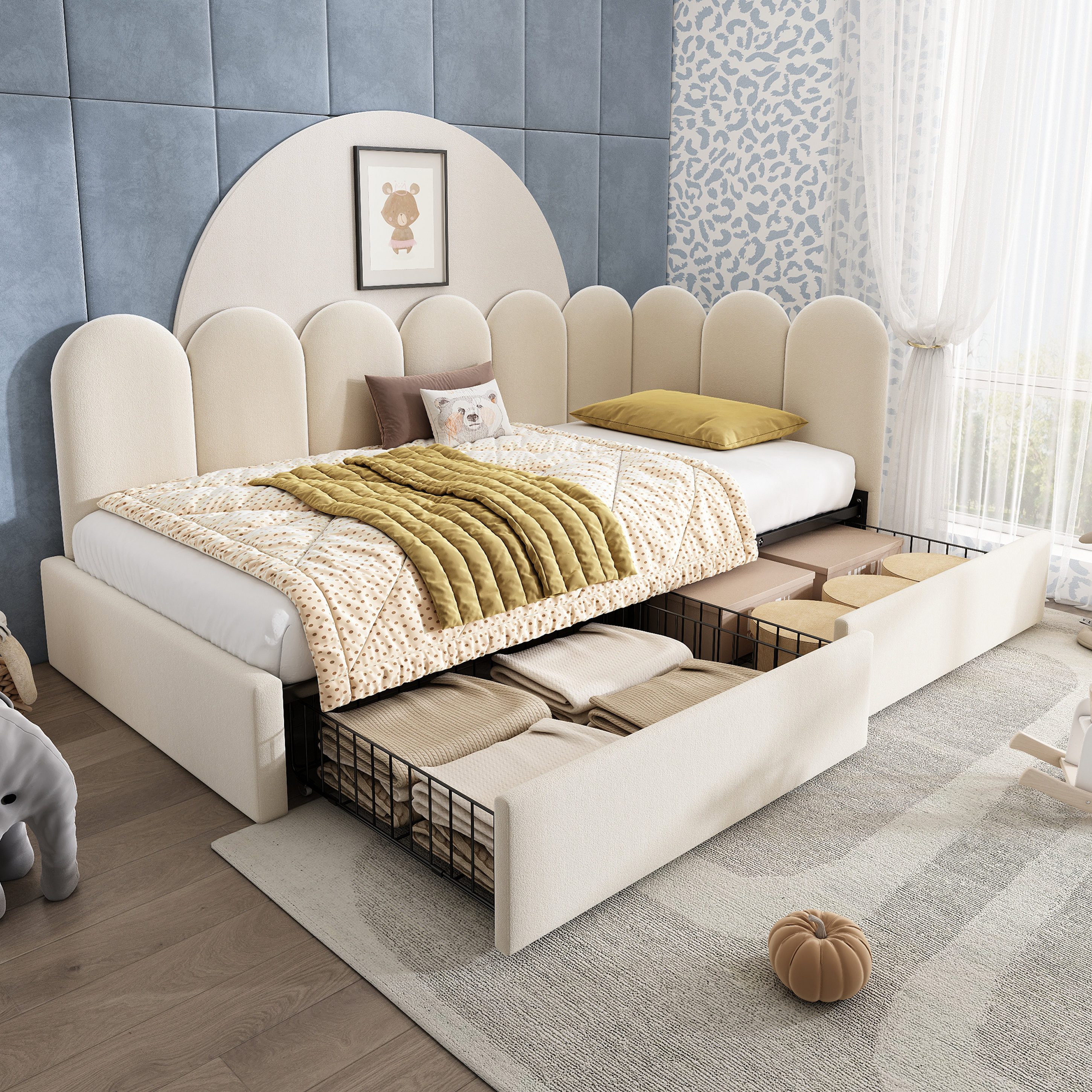 Odikalo Schlafsofa Polsterbett 90x190 Schlafcouch mit Schubladen, mit Schubladen Stauraumbett Samt Daybett Tagesbett Schlafsofa 90x190cm mit Lattenrost Jugendbett und Erwachsene Kinderbett,Grau(Ohne Matratze)