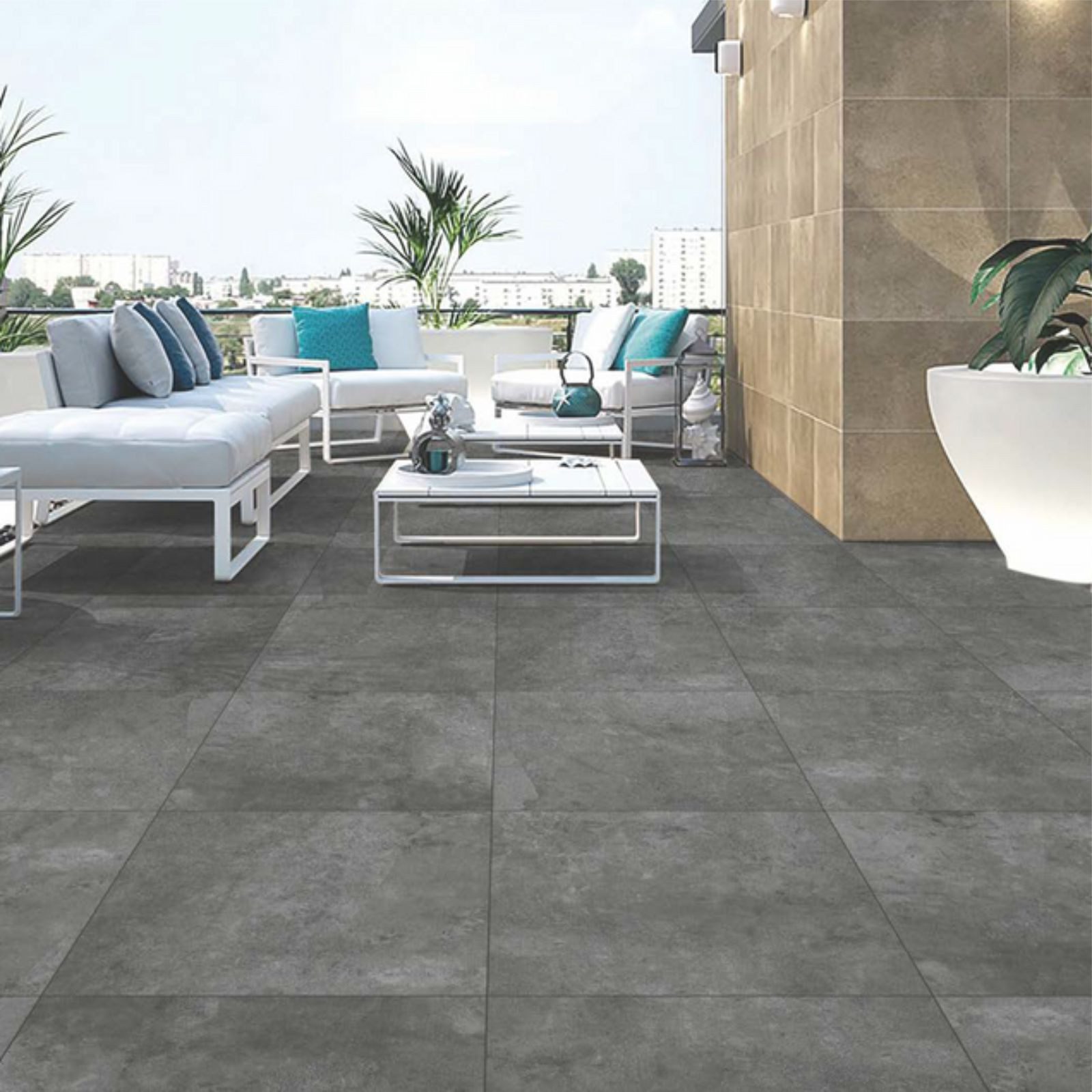 Bodenfliese 1 Paket (0,72 m) Terrassenplatten HAMBURG BLACK (60 × 60 cm), matt, schwarz, R11, Feinsteinzeug, Balkone Dachterrasse Außenraum