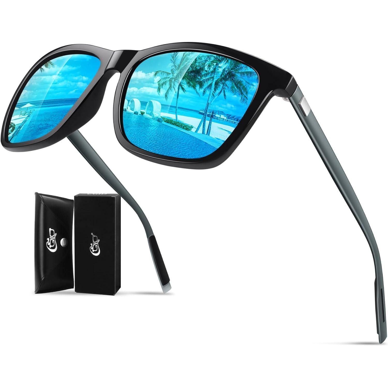 LuxusKollektion Retrosonnenbrille Sonnenbrille Herren Schwarz Rahmen Blau Verspiegelte Linse Polarisiert (1-St)