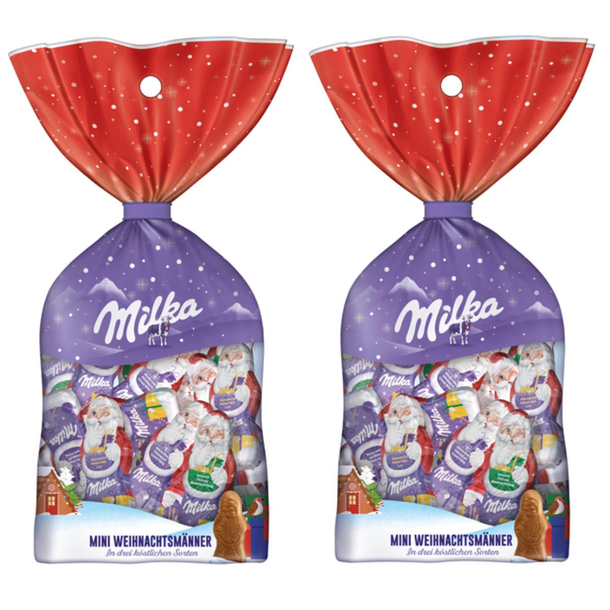 MILKA Schokolade, Milka Mini Weihnachtsmänner aus Alpenmilchschokolade 120g 2er Pack