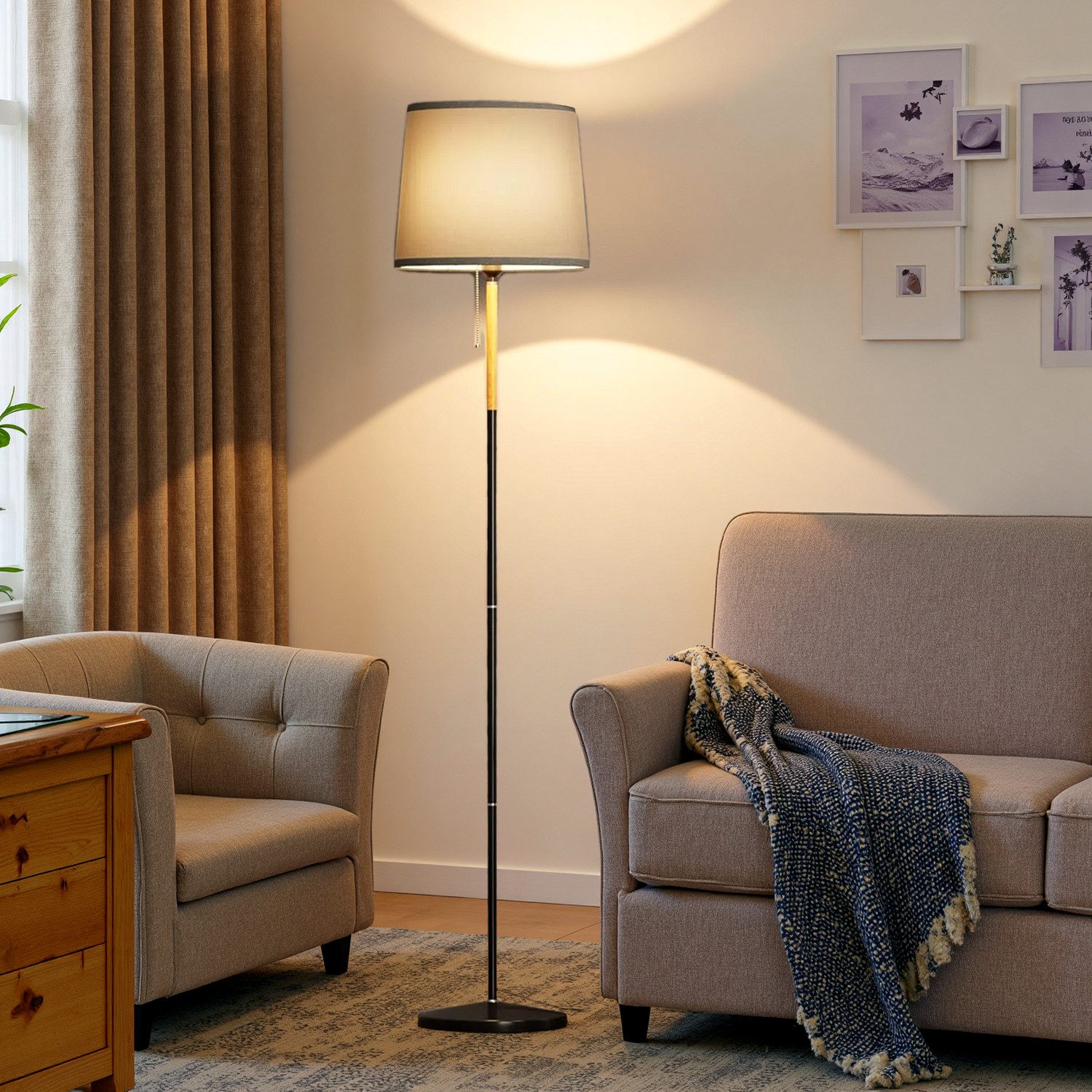 TLGREEN Stehlampe LED Stehleuchte, Wohnzimmerlampe, E27 Lampensockel, Max. 60W, ohne Leuchtmittel, 170cm Höhe für Wohnzimmer, Schlafzimmer, Arbeitszimmer, Stehlampe Leinen Lampenschirm