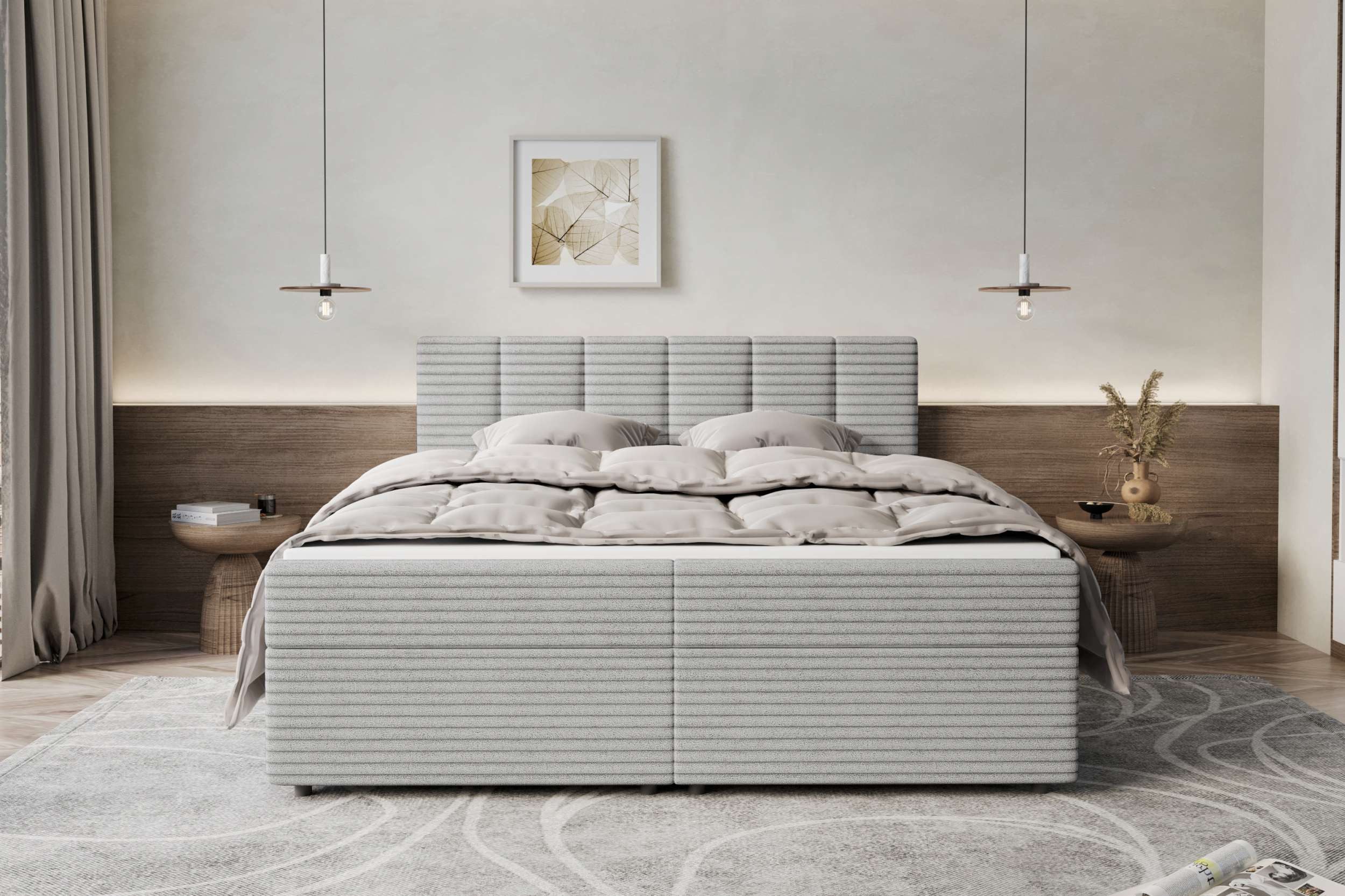 99rooms Boxspringbett Bergamo (Schlafzimmerbett, Bett), 140/160/180/200x200 cm, in Cordstoff AMBIENCE, mit Topper