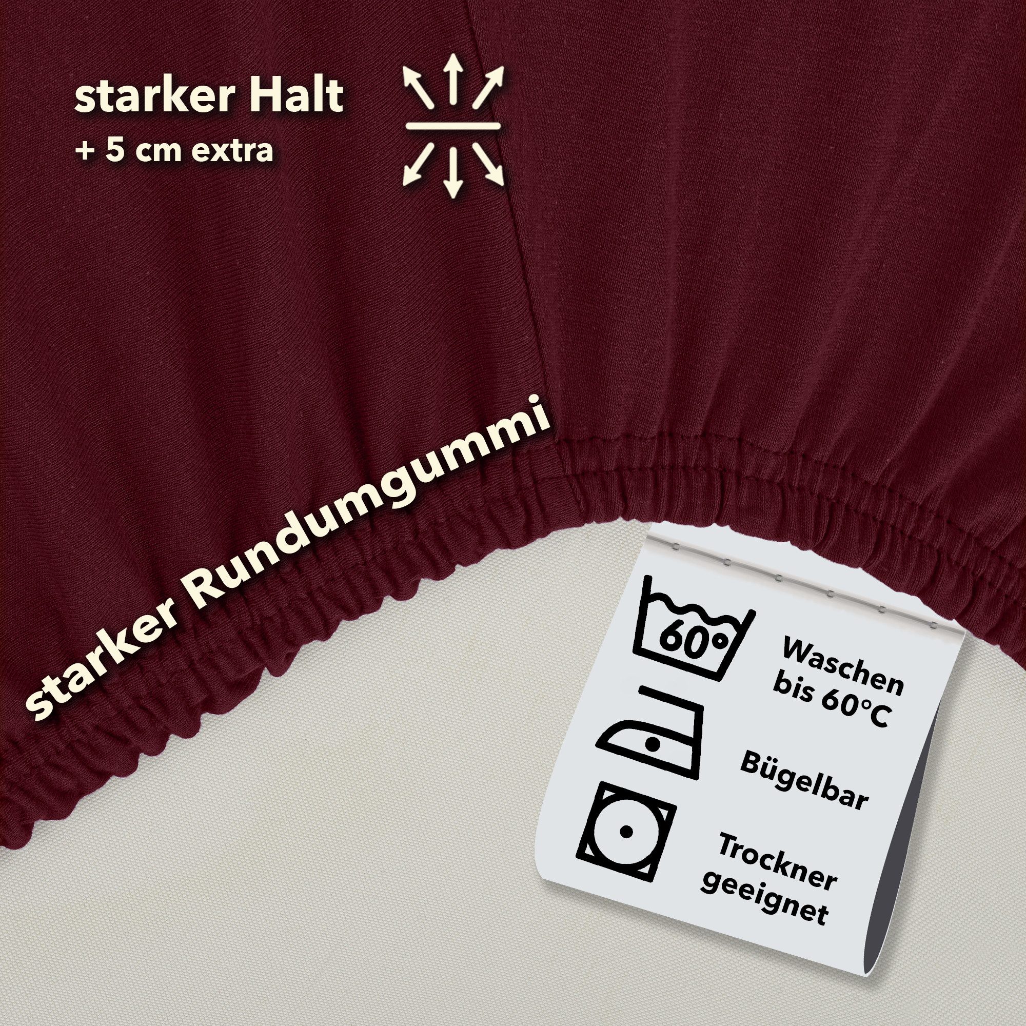 STUDIO Spannbettlaken STUDIO Premium Spannbettlaken 90x200 – 100x220 cm, Jersey, Gummizug: rundum, (1 Stück), 90x200 - 100x220cm Bettlaken Spannbetttuch bis 35cm Höhe Bordeaux