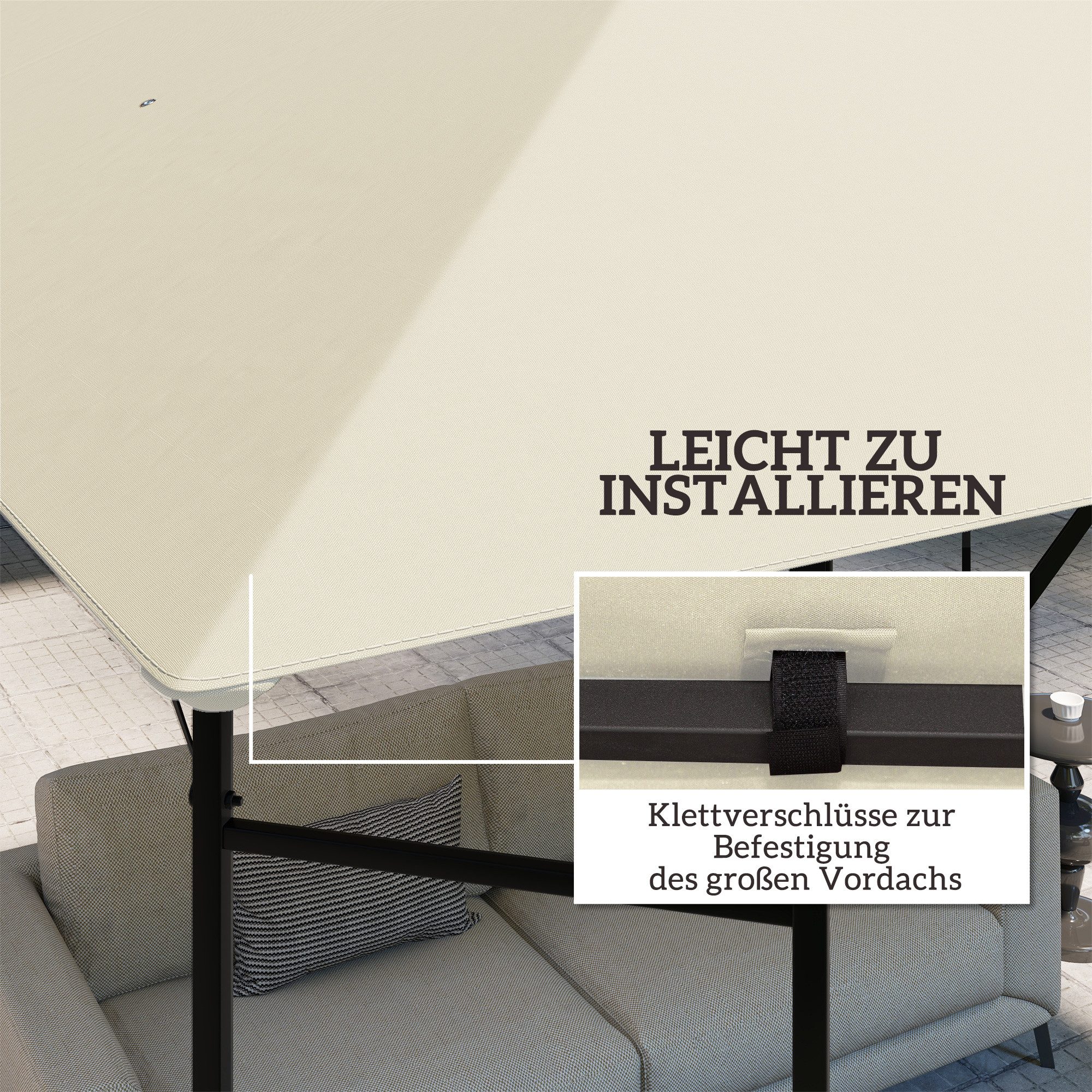 Outsunny Pavillon-Ersatzdach Ersatzdach für Pavillon 3x3 m UPF30+ Gartenpavillon Ersatzteile, 370 g/m², 298.0 x 298.0 cm (Pavillondach, Ersatzbezug), Cremeweiß – Bild 5 von 5