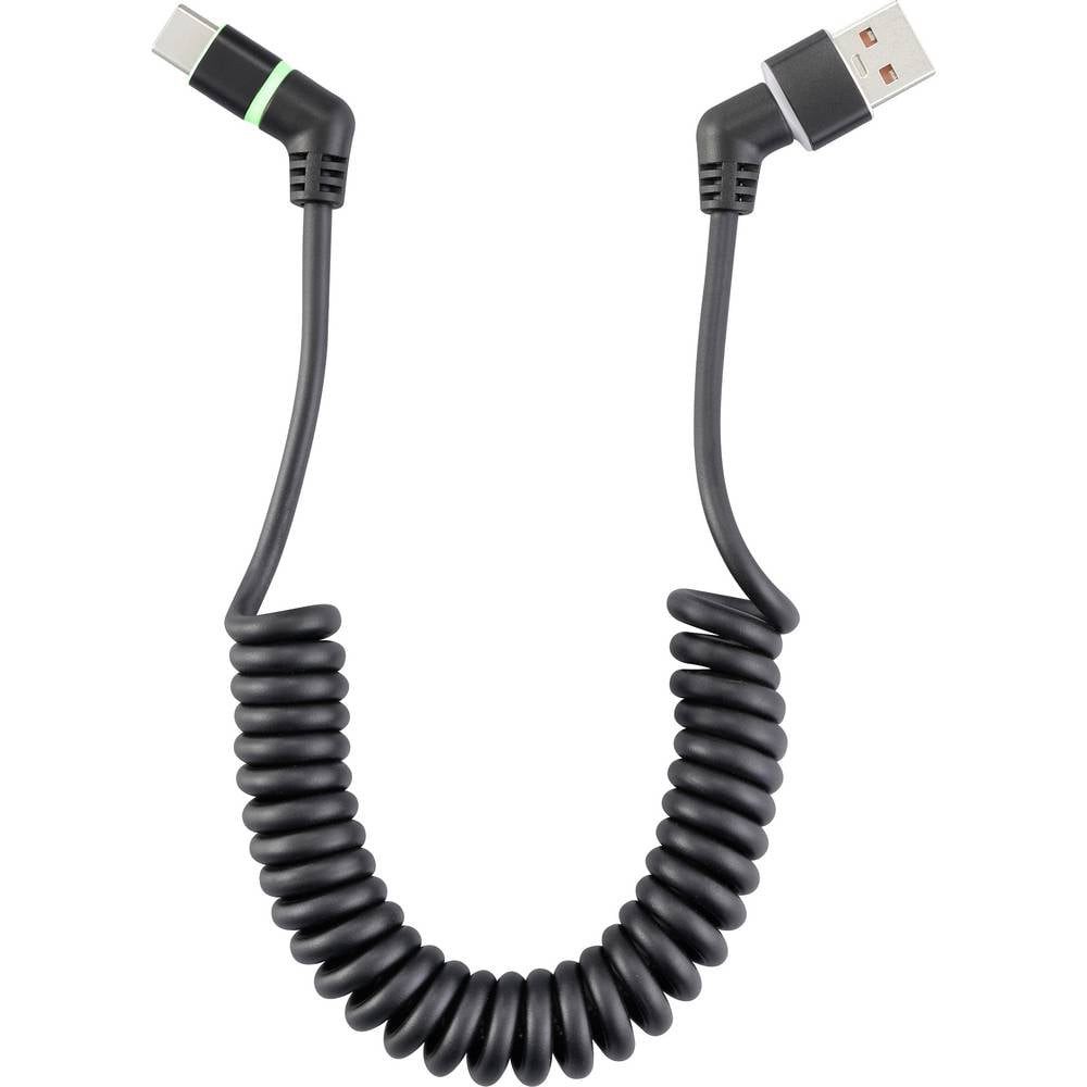 Renkforce USB-Kabel USB 2.0 USB-A Stecker, USB-C® Stecker 1.50 m Schwarz USB-Kabel, Steckkontakte 360° drehbar, Spiralkabel