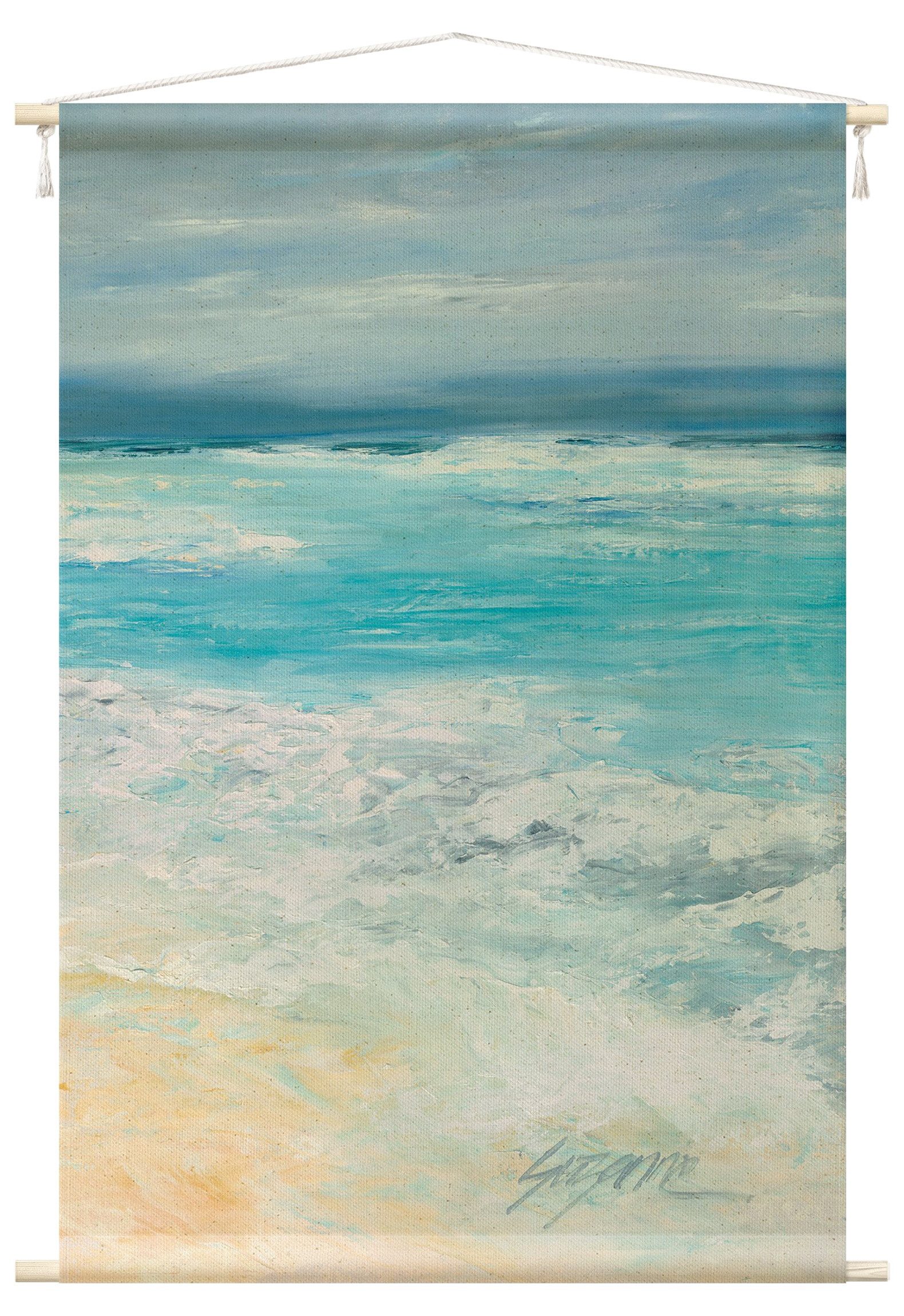 Bilderdepot24 Wandteppich modern Strand Kunst Natur blau, rechteckig, Höhe: 2.6 mm, großes Wandbild aus Natur-Baumwolle Wandbehang Stoffbild Tuch Wollseil