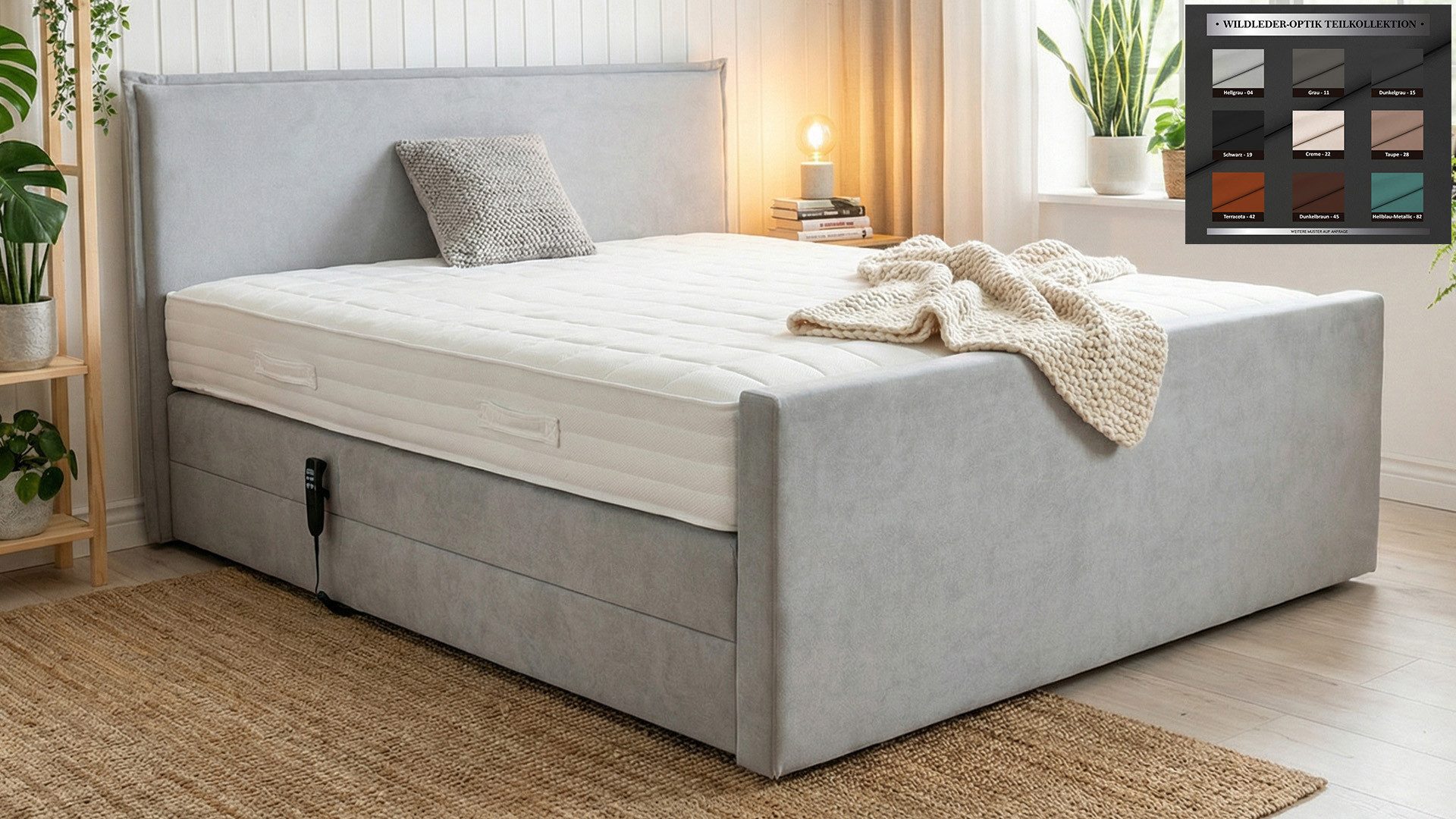 PAARA Boxspringbett Madrid elektrische verstellung mit Motor, mit Fussteil und mit einzigartigem Belüftungssystem