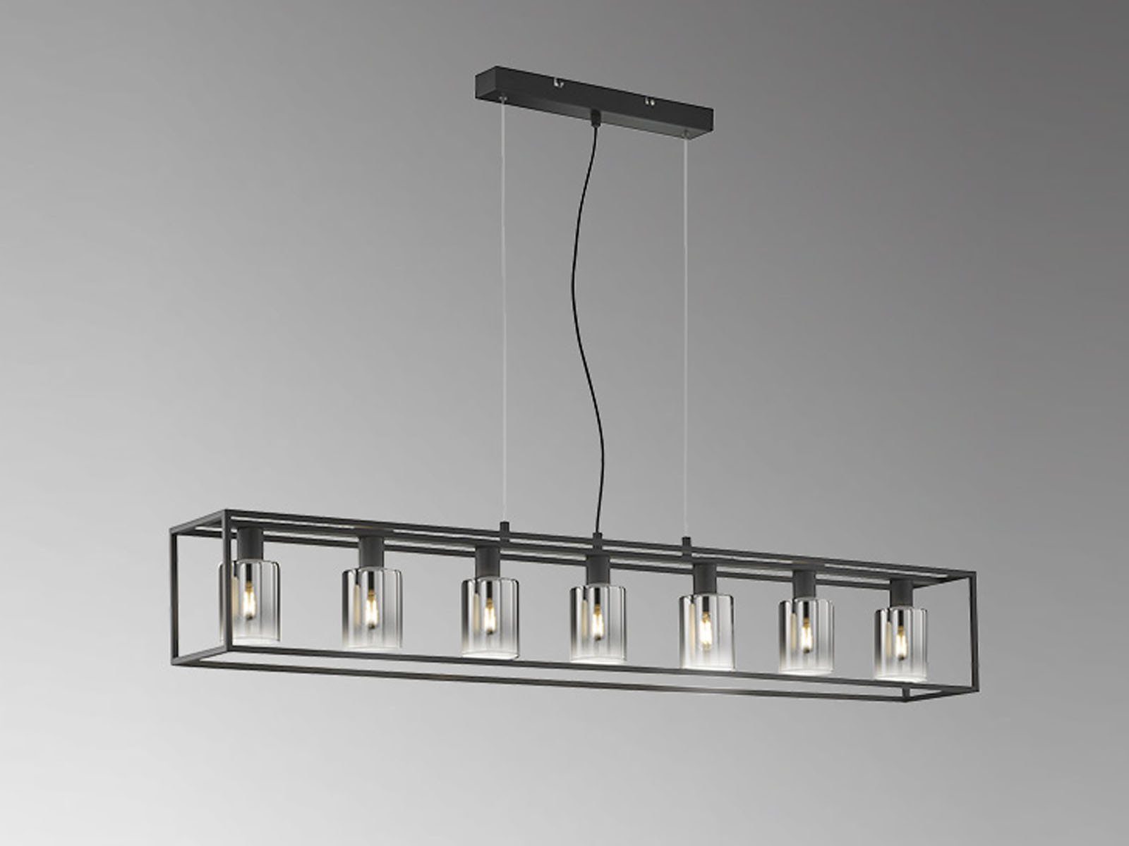 FISCHER & HONSEL LED Pendelleuchte, Dimmfunktion, LED wechselbar, Warmweiß, Balken-Lampe Schwarz mit Rauchglas 130cm lang mehrflammig dimmbar