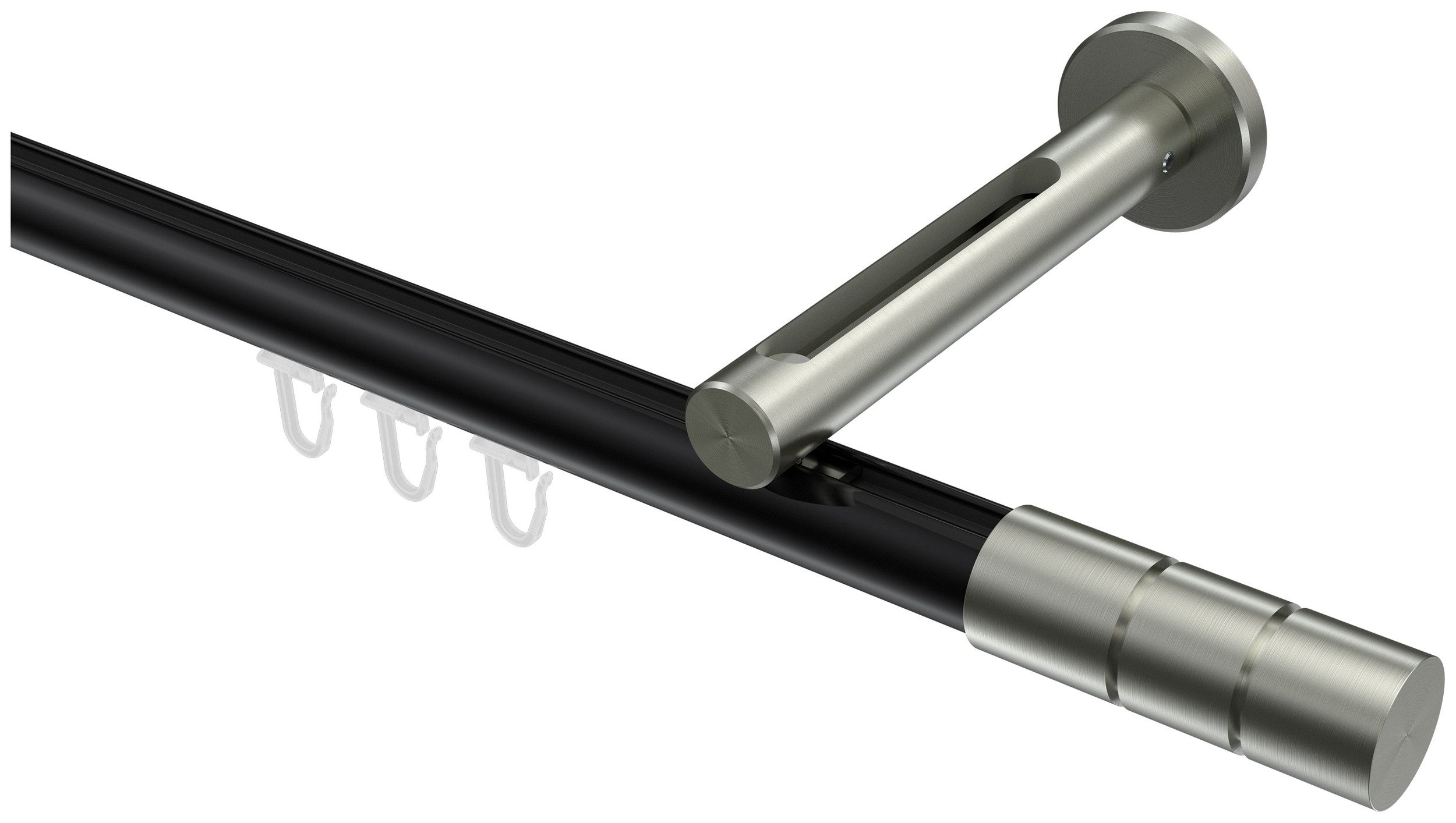 INTERDECO Innenlaufschiene Siteno Elanto, Ø 20 mm, 1-läufig, Fixmaß, kürzbar, Wandmontage, Aluminium, Schwarz / Edelstahl-Optik / Bicolor
