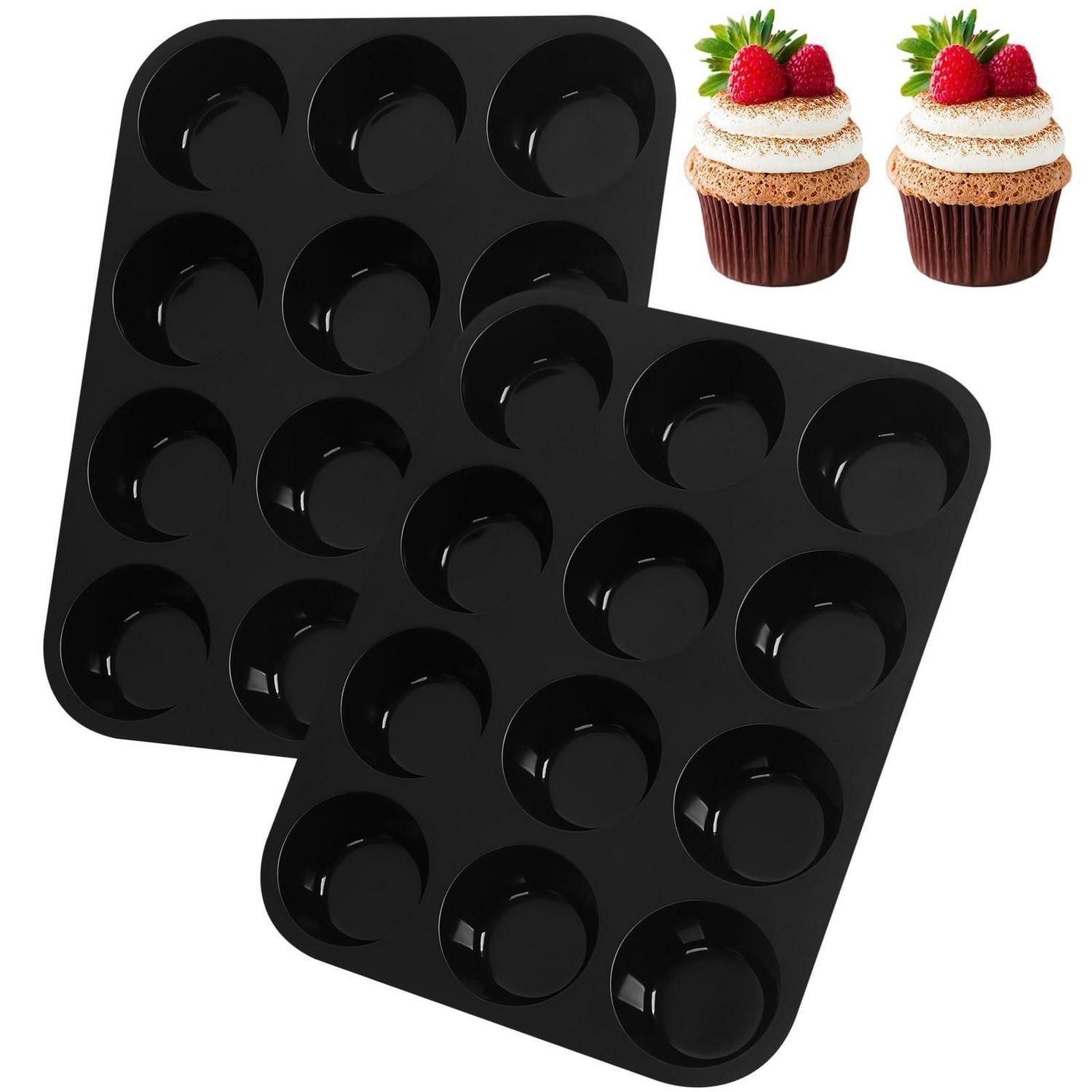 LuxusKollektion Muffinform Muffin Backform Silikon 12er Set Schwarz, (2-tlg)