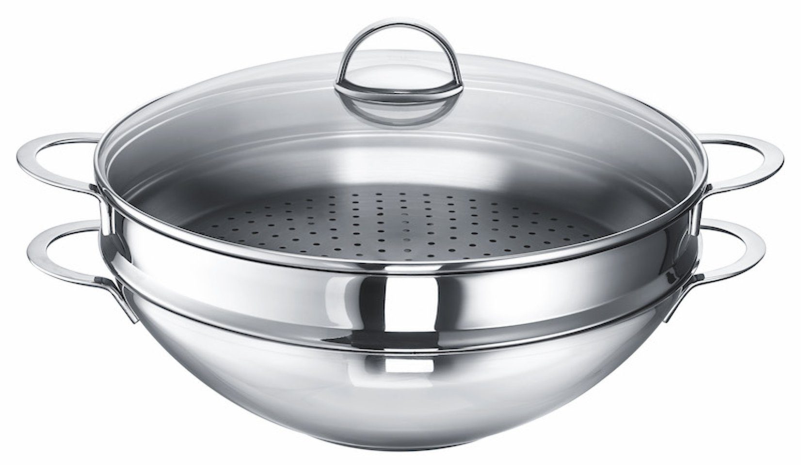SCHULTE-UFER Wok Onda, Edelstahl (Set, 4-tlg., 1 x Wok, 1 x Dämpfaufsatz, 1 x Ablagegitter, 1 x Deckel), Ø 34 cm