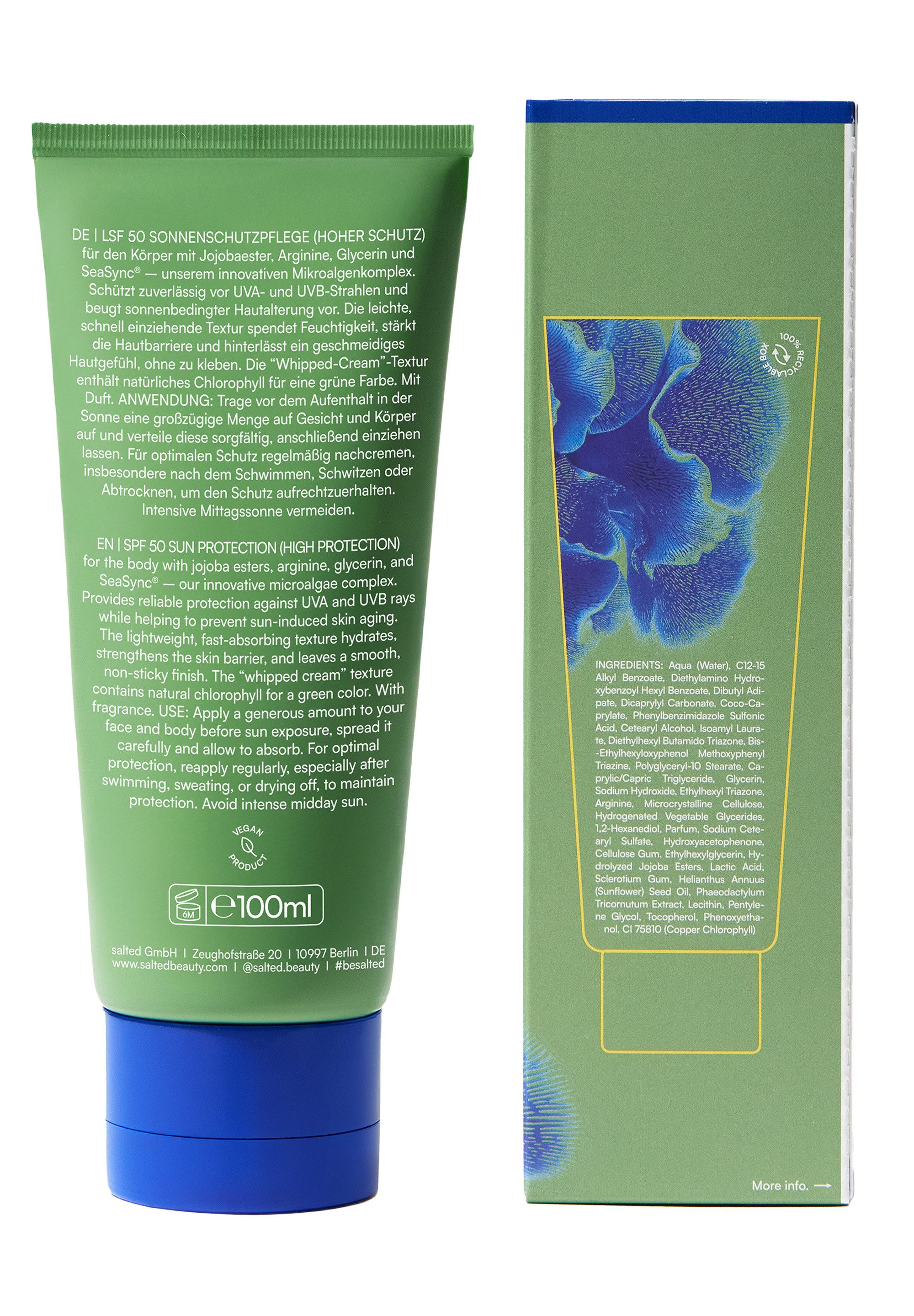 salted. Sonnenschutzcreme LSF 50 Sonnenschutzpflege UV Umbrella, Sonnenschutzpflege LSF 50 für den Körper mit Jojobaester und SeaSync