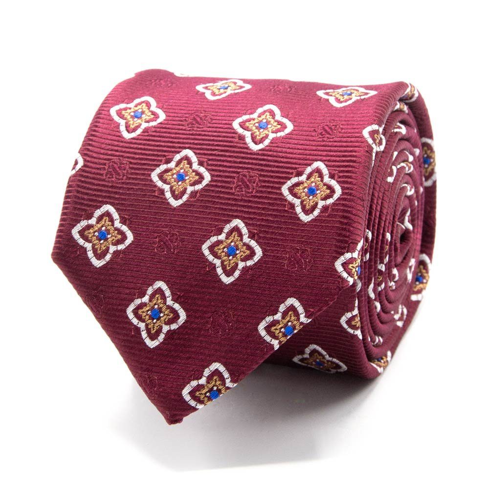 Krawatte Seiden-Jacquard Krawatte BGENTS Weinrot mit (8cm) Blüten-Muster Breit