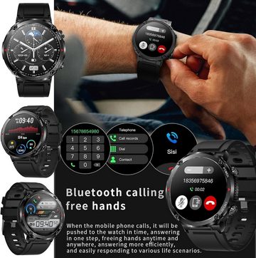 ZPIMY Smartwatch (1,39 Zoll, Android iOS), Herren mit Telefonfunktion Fitnessuhr 22 Sportmodi 600 mAh Armbanduhr