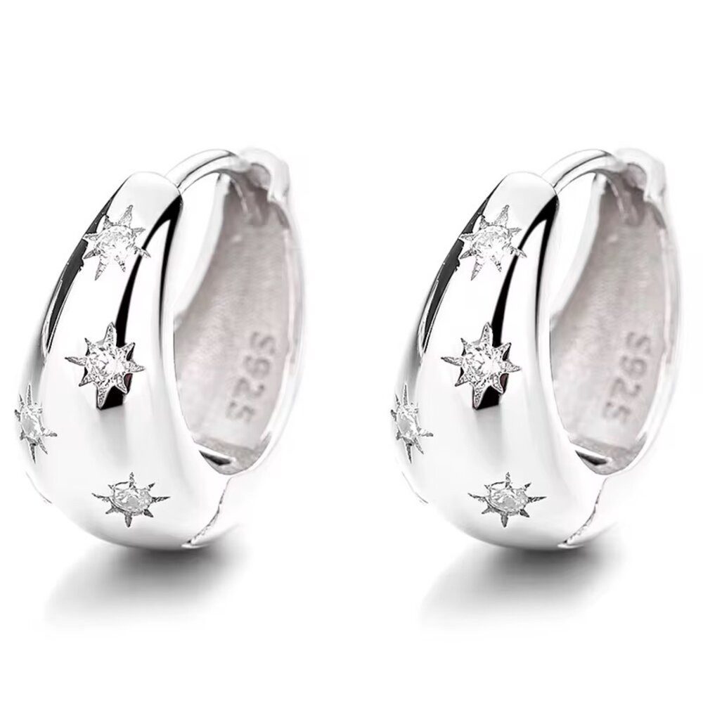 Paar Creolen Funkelnde Hoop Damen Creolen Ohrringe 14KGold 925 Silber