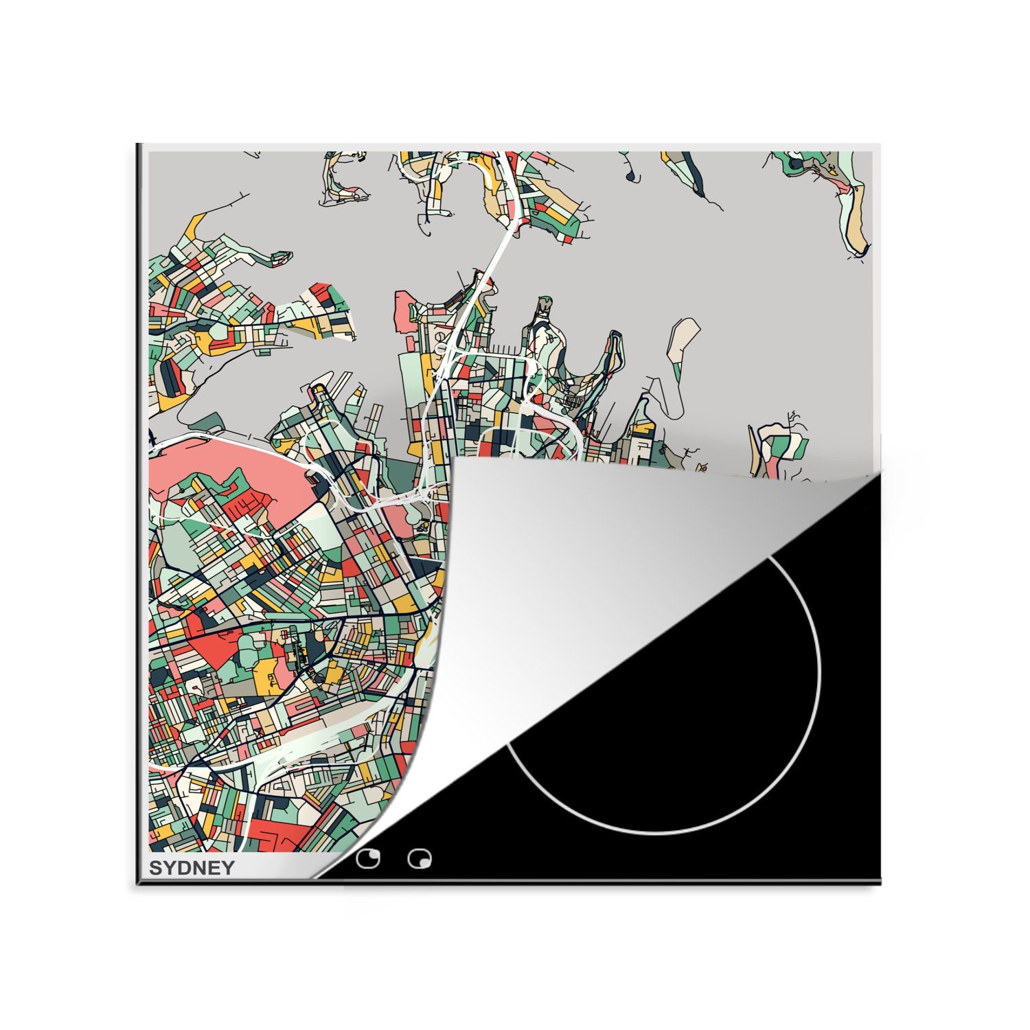 MuchoWow Herdblende-/Abdeckplatte Grundriss - Farben - Abstrakt, Vinyl, (1 tlg), 78x78 cm, Ceranfeldabdeckung, Arbeitsplatte für küche