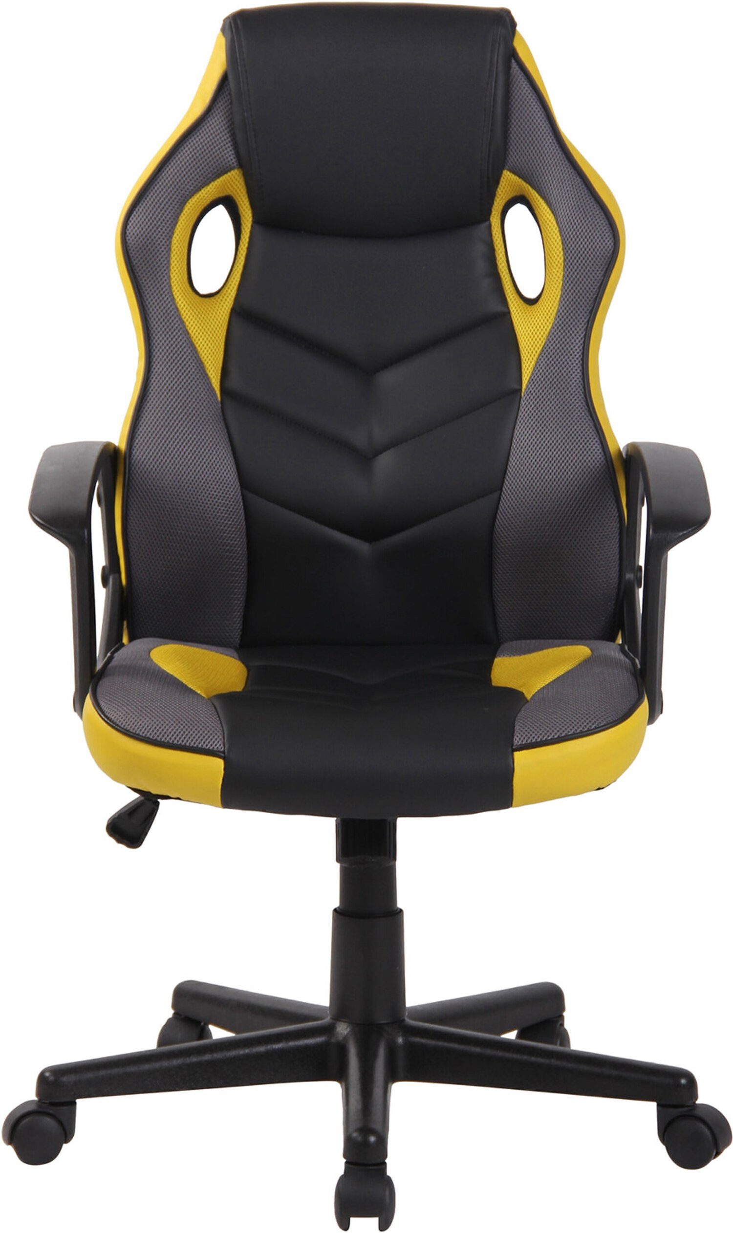 und Chefsessel, Netzbezug Kunststoff schwarz/gelb - Drehstuhl, 360° höhenverstellbar schwarz Kunstleder, Gaming-Stuhl - Rückenlehne drehbar mit (Schreibtischstuhl, Gestell: TPFLiving bequemer Glan Konferenzstuhl),