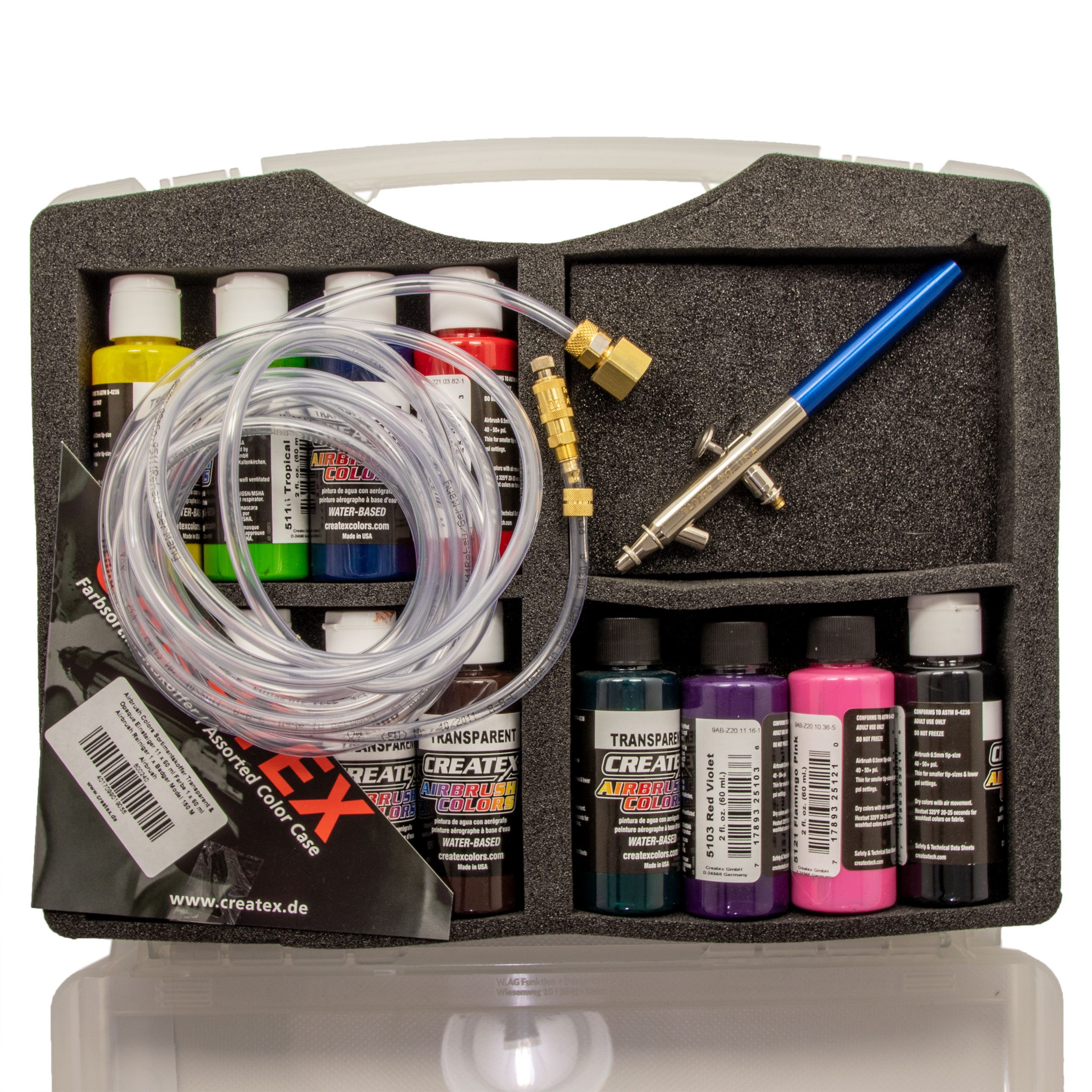 Createx Colors Airbrush-Kompressor Badger 150M + Createx Farben Transparent & Opaque Airbrushkoffer