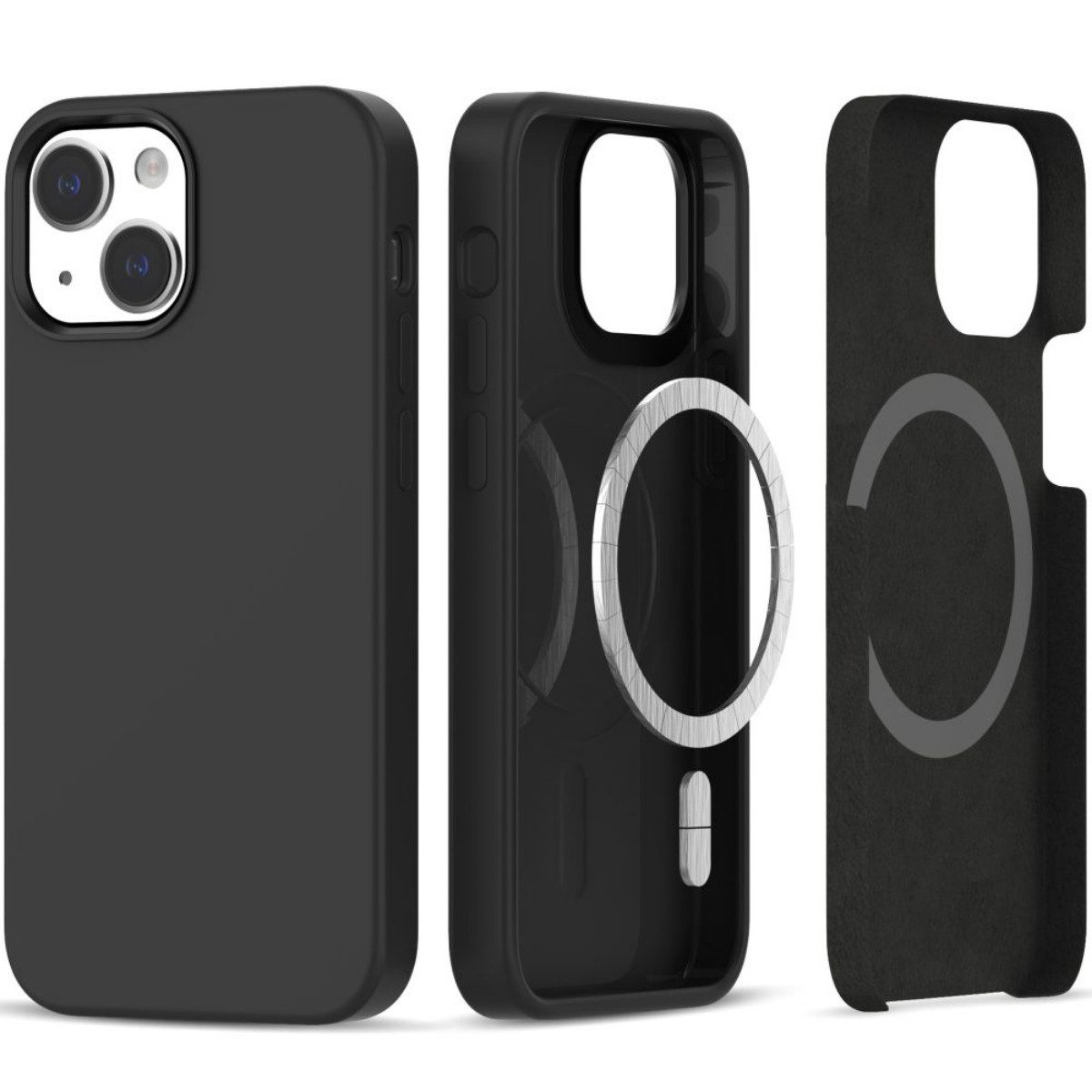 TECH PROTECT Handyhülle Silikon Case mit Magnetfunktion Kompatibel mit iPhone 13 14 Schwarz 6,1, Matte Silikonoberfläche mit Magnetfunktion für sicheren Zubehörhalt