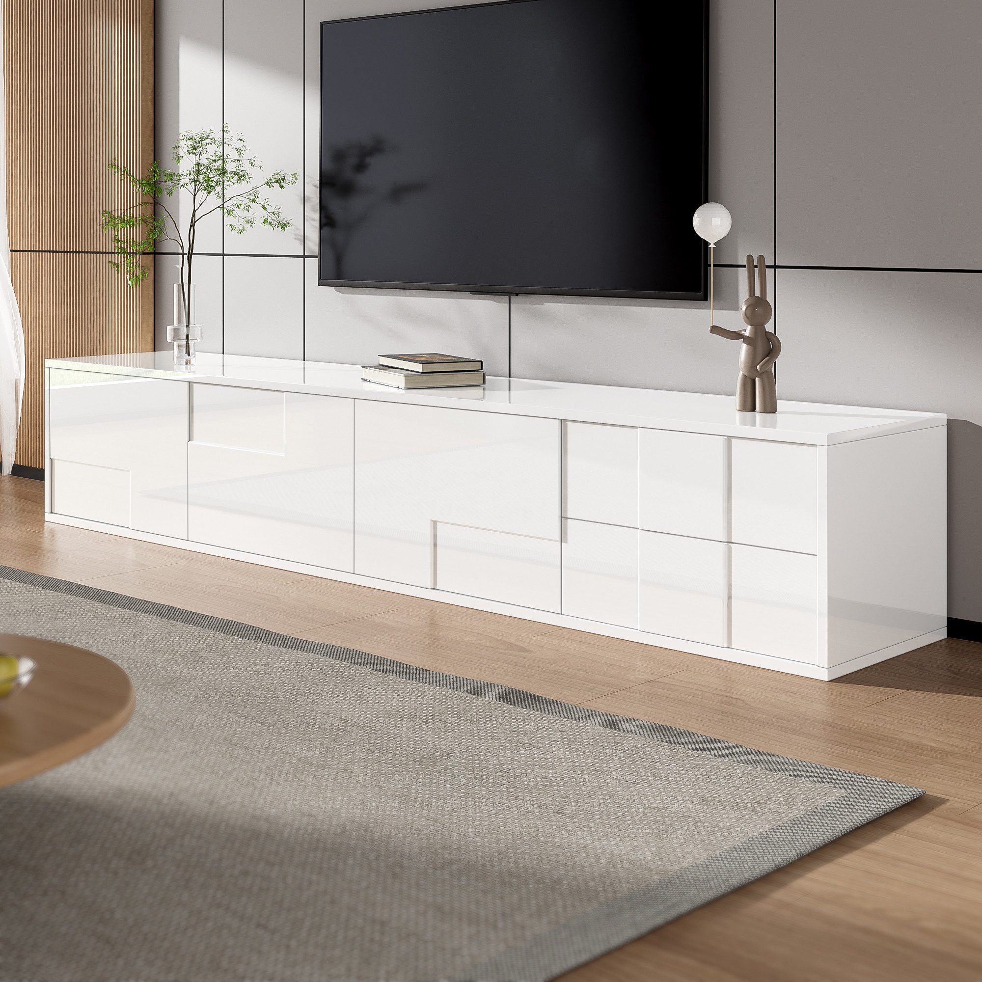 REDOM TV-Schrank TV-Lowboard 170x30x30,5 cm in Weiß, grifflos mit Hochglanz günstig online kaufen