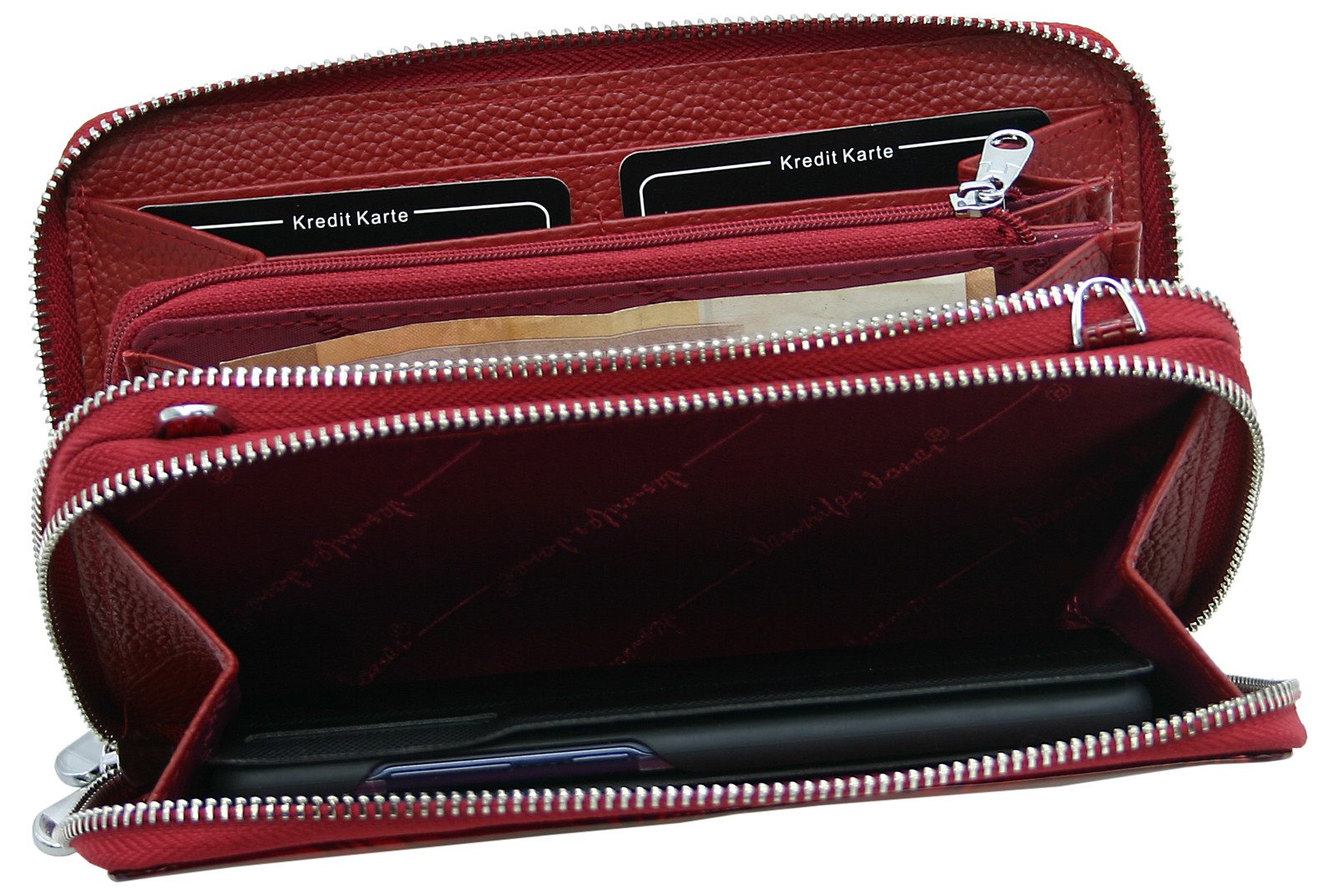 J JONES JENNIFER JONES Clutch Leder Geldbörse Schultertasche 2in1 elegant RFID-Schutz Gurt abnehmbar, Lackleder – Bild 5 von 5