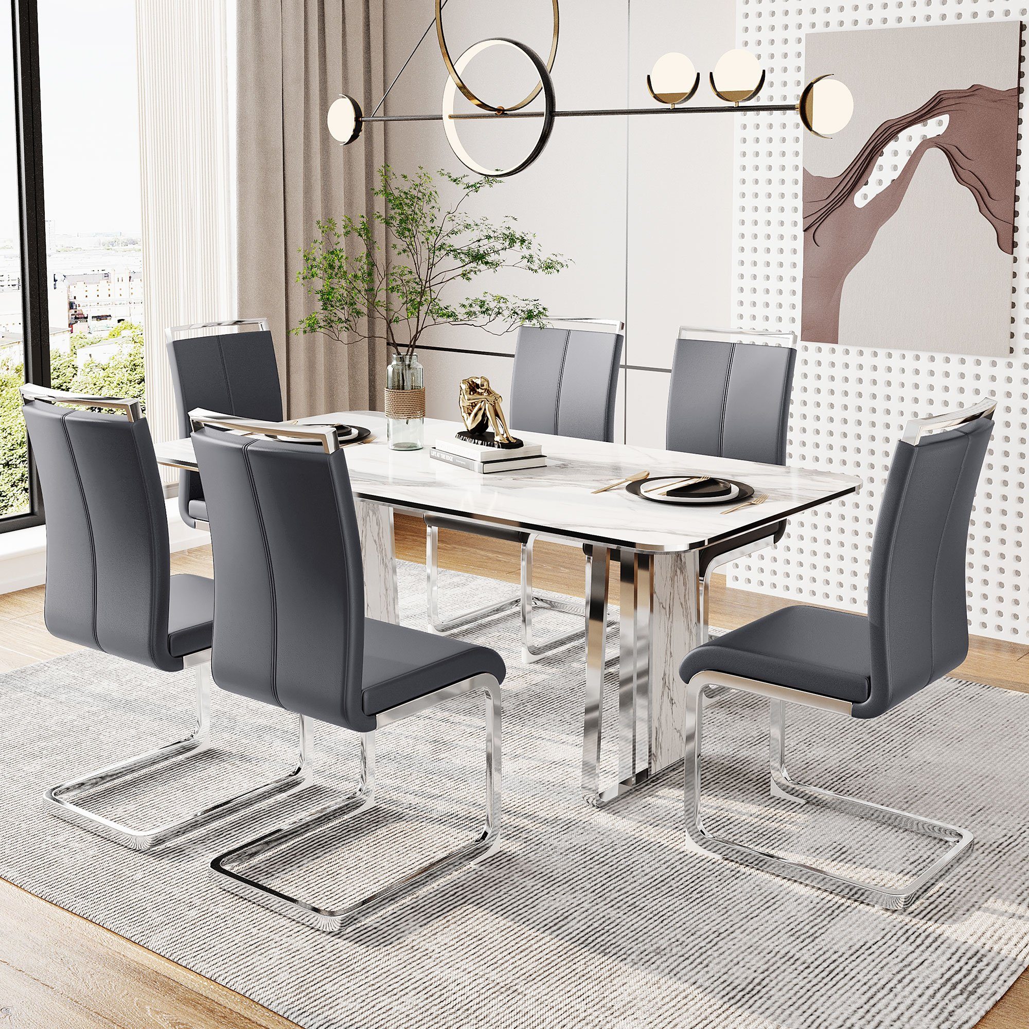 Merax Freischwinger (4 St), Schwingstuhl Esszimmerstuhl,4er Set,Polsterstuh günstig online kaufen