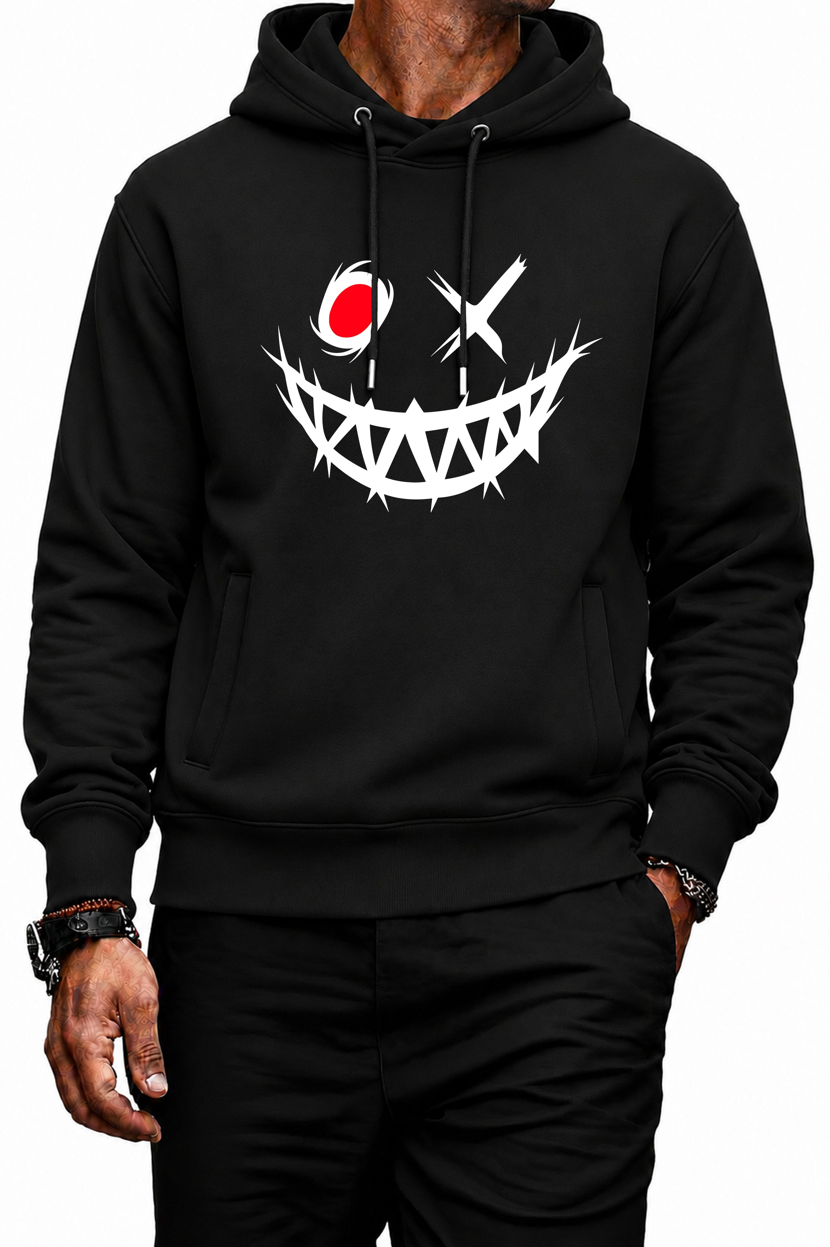 Banco Hoodie Herren Kapuzenpullover Pullover Pulli Langarmshirt "Scary Smiley" mit Kapuze und zwei Taschen