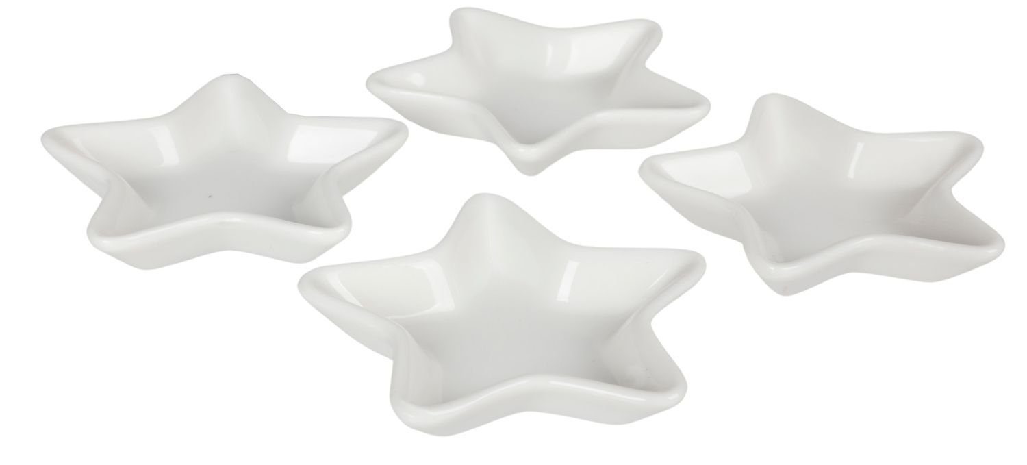 BURI Schale Keramik Dipschälchen 4er-Set Stern weiß Schalenset Dipschalen Soßen, Keramik