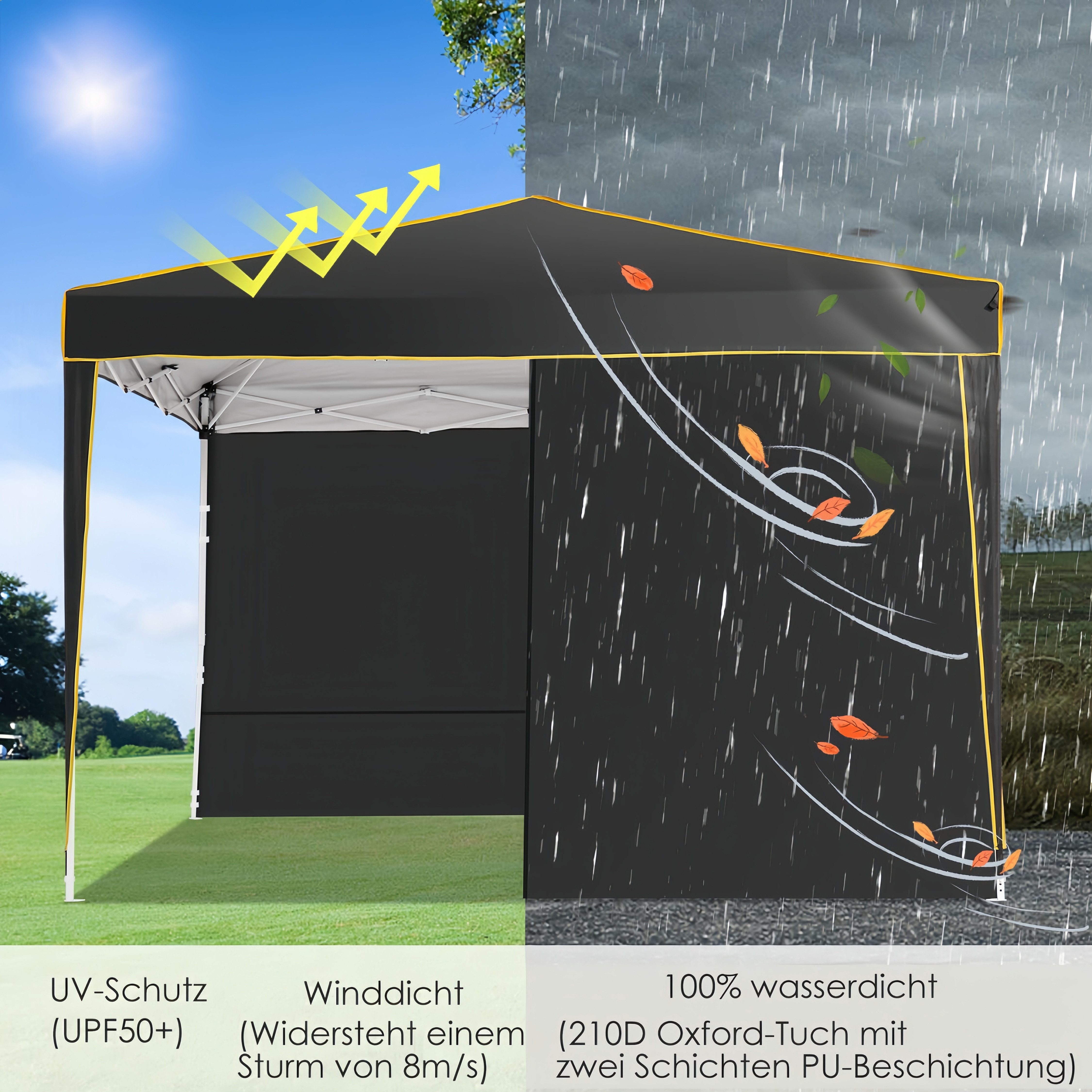 Thumbnail - LUCKZON Pavillon 3x3m, Pop Up Pavillon Faltbar, Wasserdicht Gartenzelt, UV-Schutz 50+, mit 4 Seitenteilen, LxBxH:300x300...