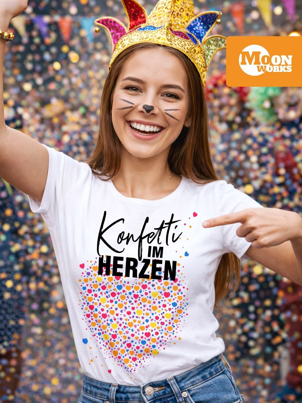 MoonWorks Print-Shirt Damen T-Shirt - Konfetti im Herzen - Fasching Karneva günstig online kaufen