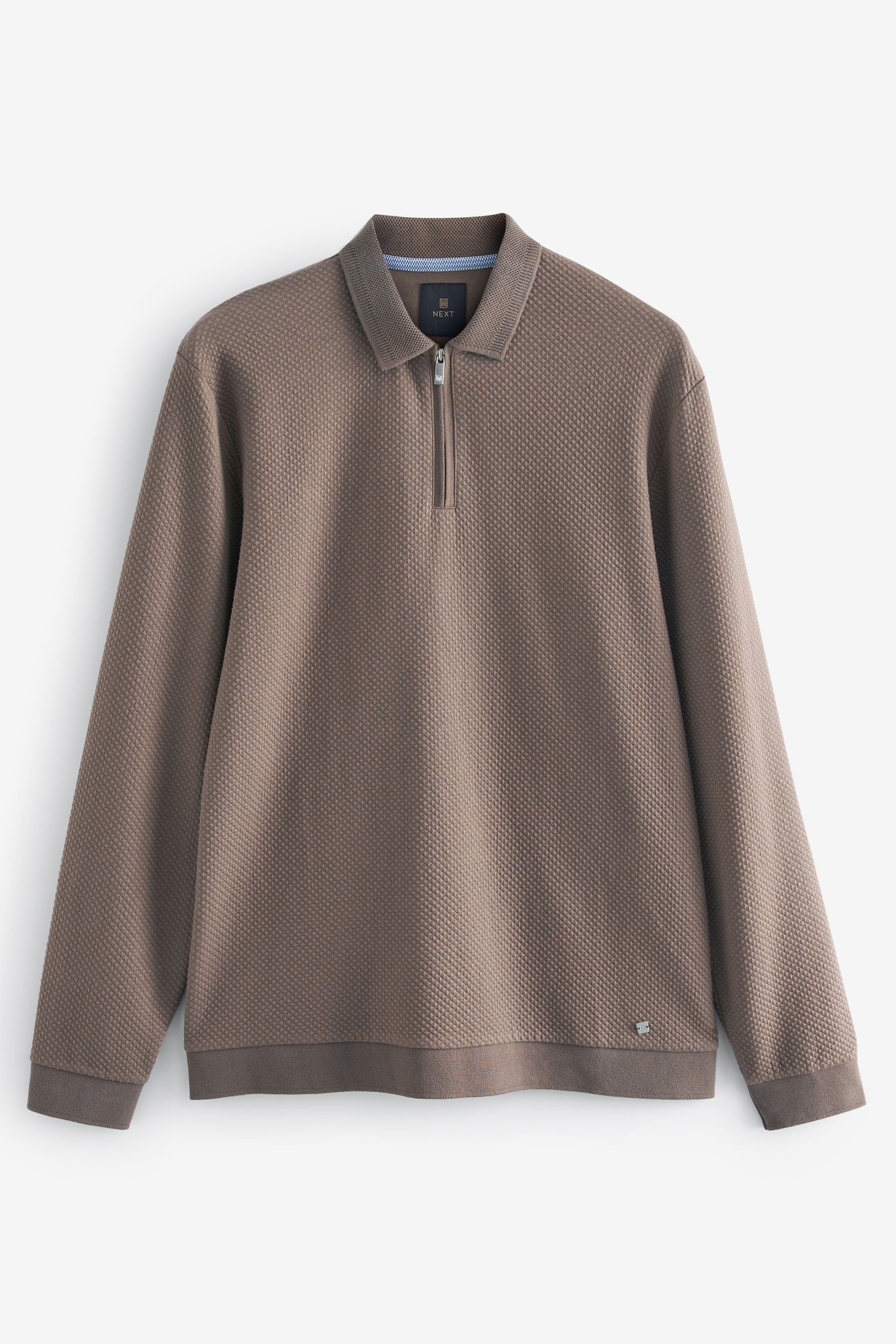 Next Langarm-Poloshirt Strukturiertes, langärmeliges Polohemd (1-tlg) Neutral Brown
