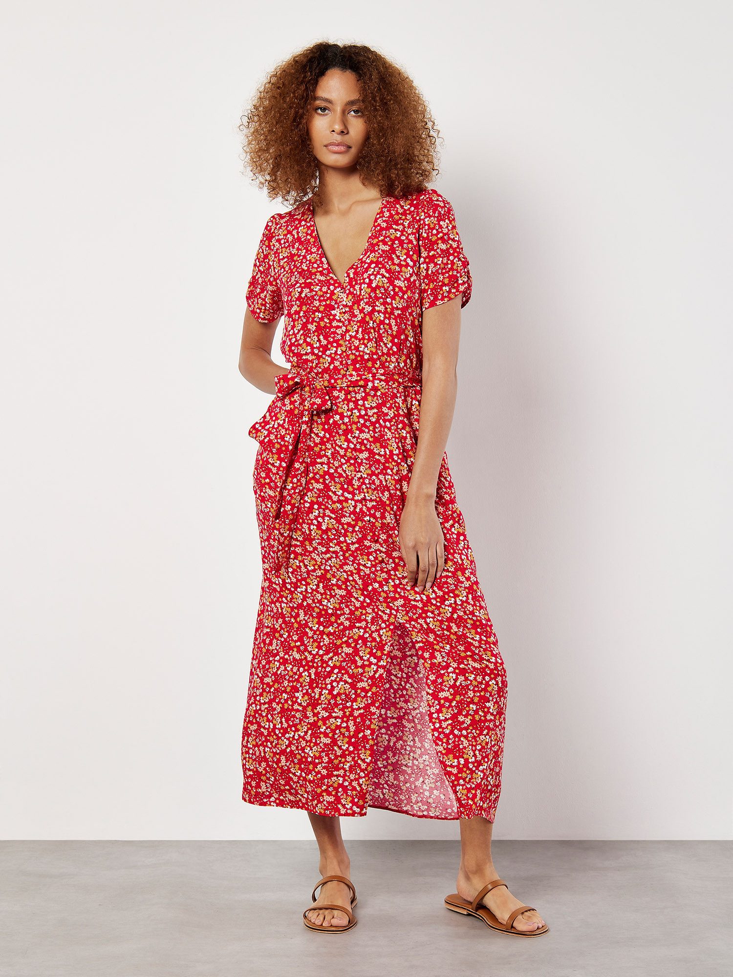 Apricot Midikleid Ditsy Floral Decorative Button günstig online kaufen