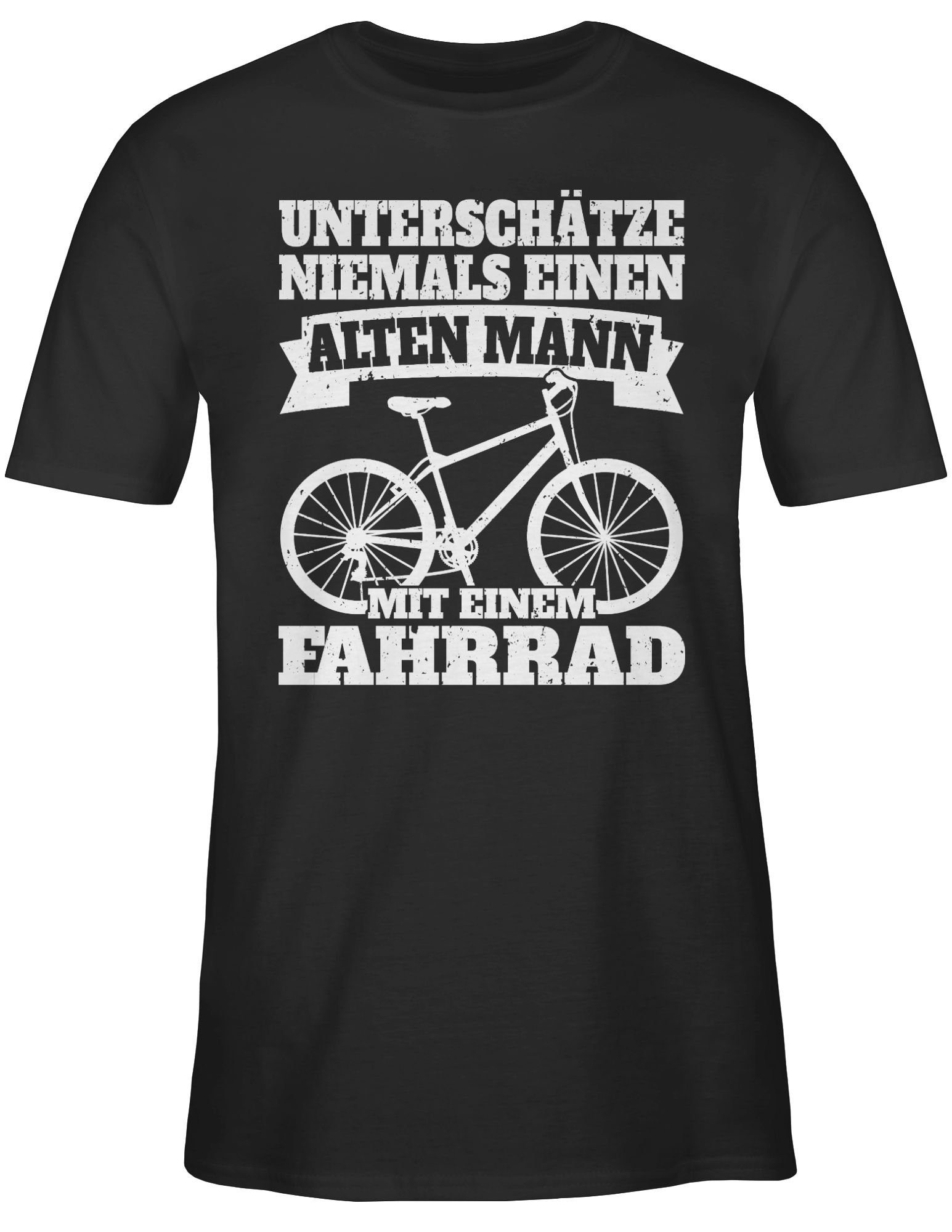 Shirtracer T-Shirt Unterschätze einem Bekleidung weiß Fahrrad Mann einen mit niemals Schwarz Radsport - 02 alten Fahrrad