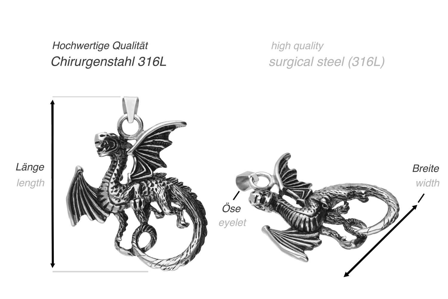 FILANGO Kettenanhänger Chirurgenstahl Kettenanhänger DRACHE (Ketten-Anhänger, 1-tlg)