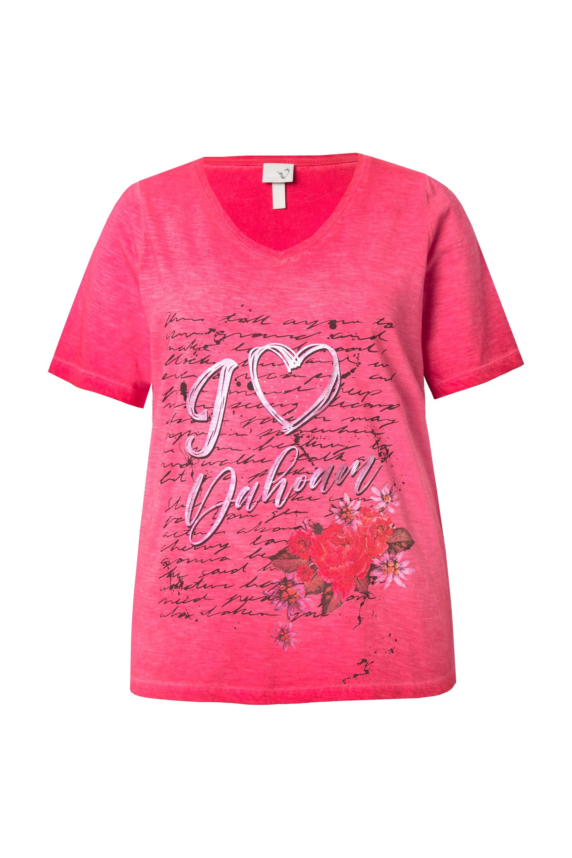 Ulla Popken T-Shirt T-Shirt Trachtenmotiv Classic V-Ausschnitt Halbarm günstig online kaufen