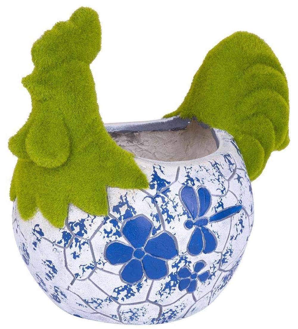 PROREGAL® Blumentopf Hahn mit Blumentopf, blaues Ornament, Keramik, 34,5x24x30,5cm