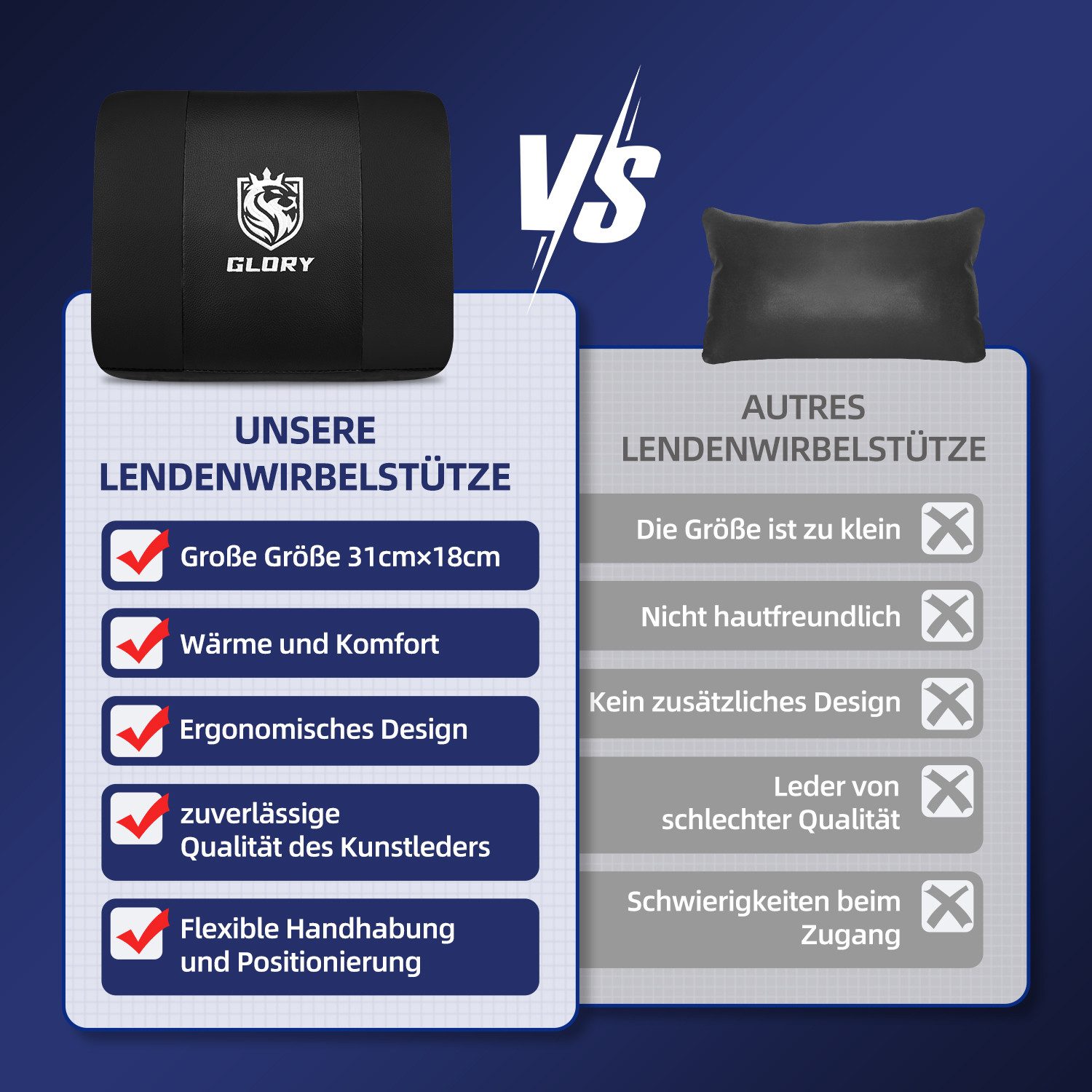 Hiazurm Gaming-Stuhl Gaming Stuhl, Bürostuhl Ergonomisch Wippfunktion bis zu 170° (Gaming Chair mit Fußstütze, 10 cm Höhenverstellung), Verstellbarem Lenden- &  – Bild 5 von 5