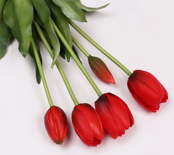 Kunstblumenstrauß Silikontulpen, rot, wie lebendig, Strauß von 5 Stück, Sarcia.eu