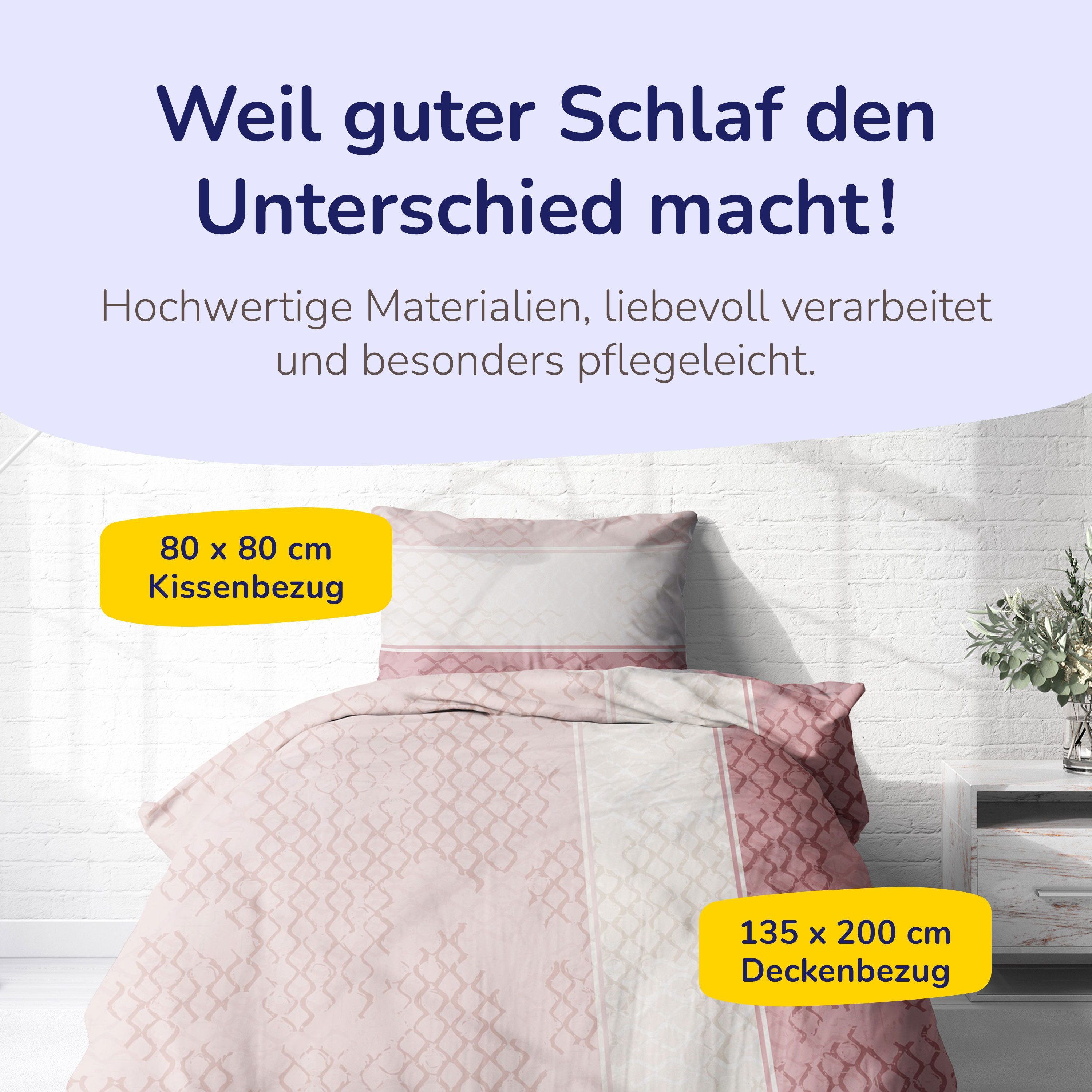 Träumschön Bettwäsche Premium Bettwäsche135x200 oder 155x220 cm Baumwolle, Muster Pink, Baumwolle, 2 teilig, mit Reißverschluss, luftig und leichte Sommerbettwäsche