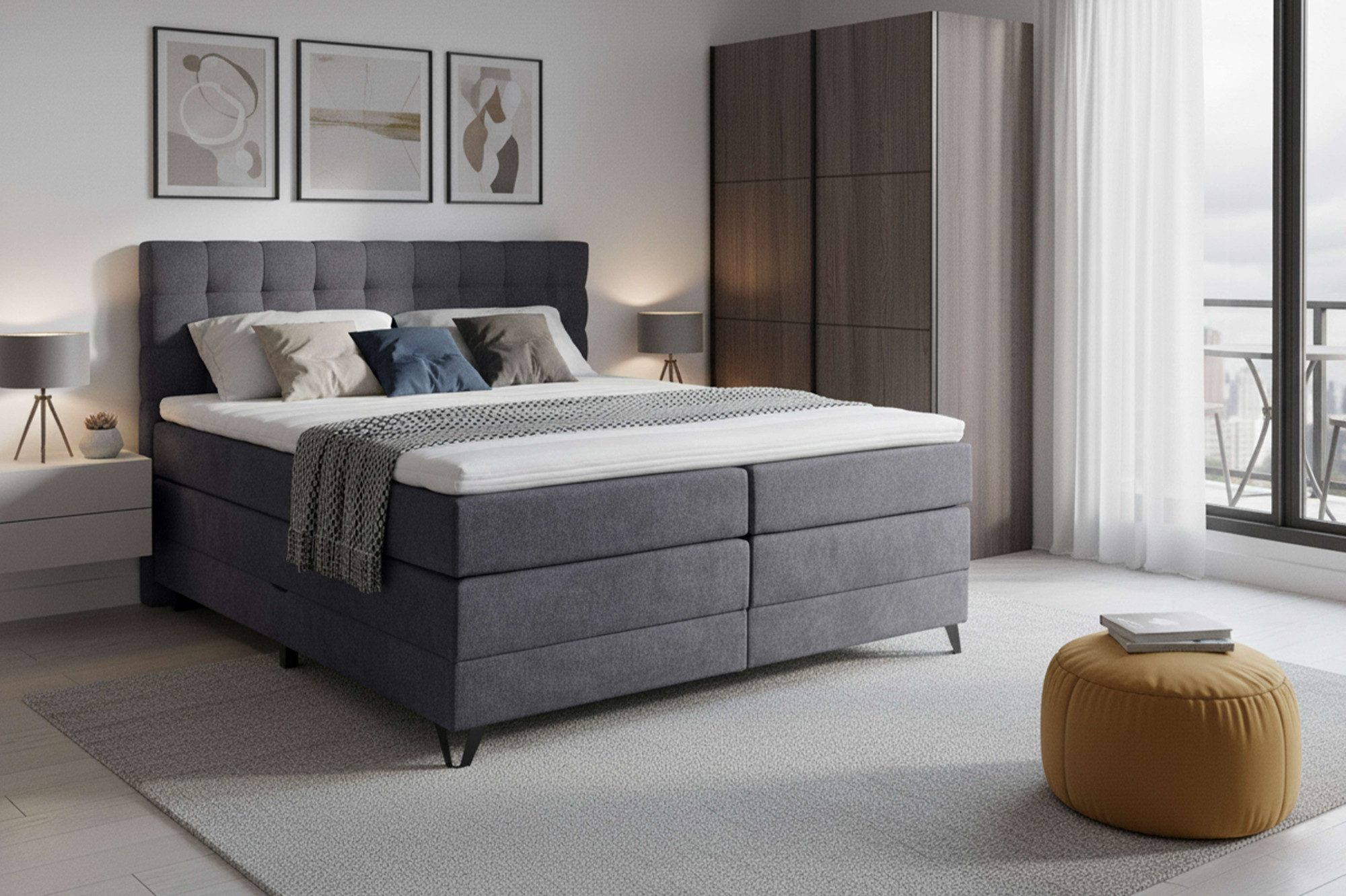 Boxspringbett Ilona, Doppelbett, Polsterbett, Federkernbett, Komforbett, 160, 180 cm