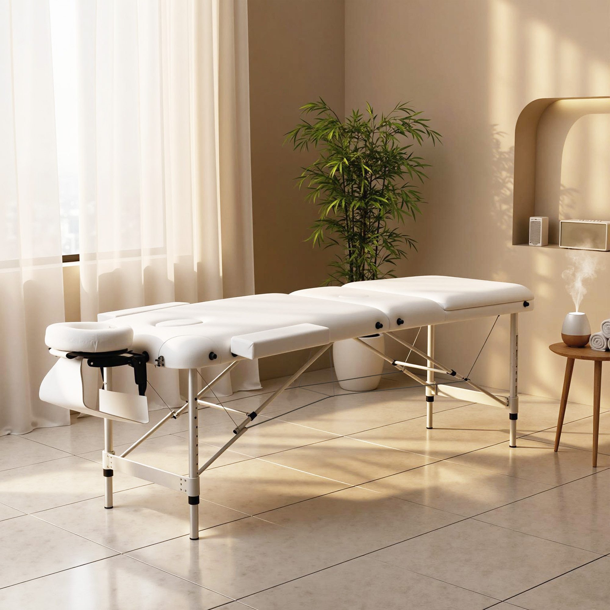 HOMCOM Massageliege Massagebett tragbar inkl. Zubehör Massagebank bis 225 kg Belastbar (Massageliege, 1-St., Massagetisch), Weiß, 215 x 81 x 61-84 cm