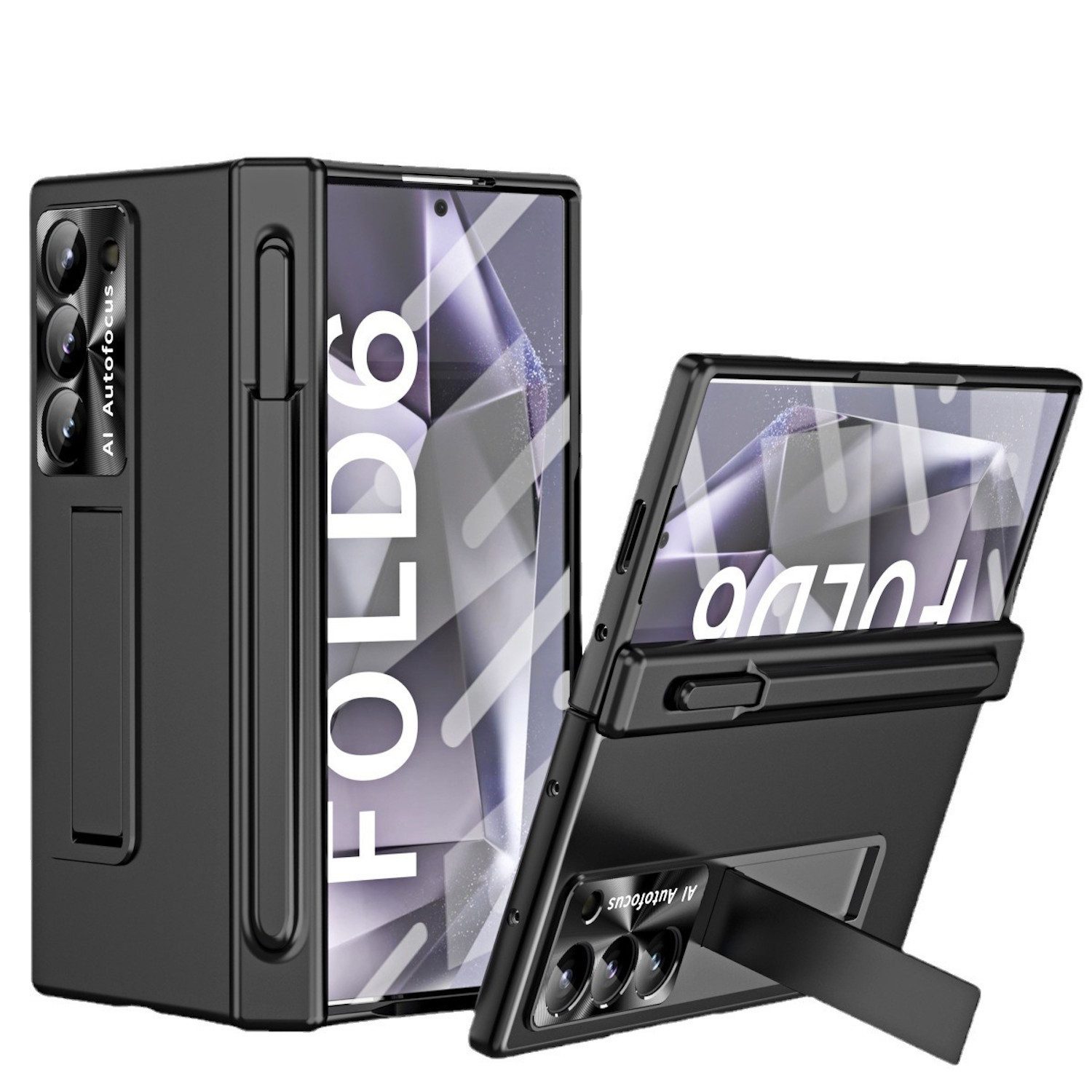 Wigento Handyhülle Für Samsung Galaxy Z Fold6 5G Hülle Stand Stifthalter u. Stift Schwarz, Hülle mit Stand- und Stifthalterung inklusive Stift