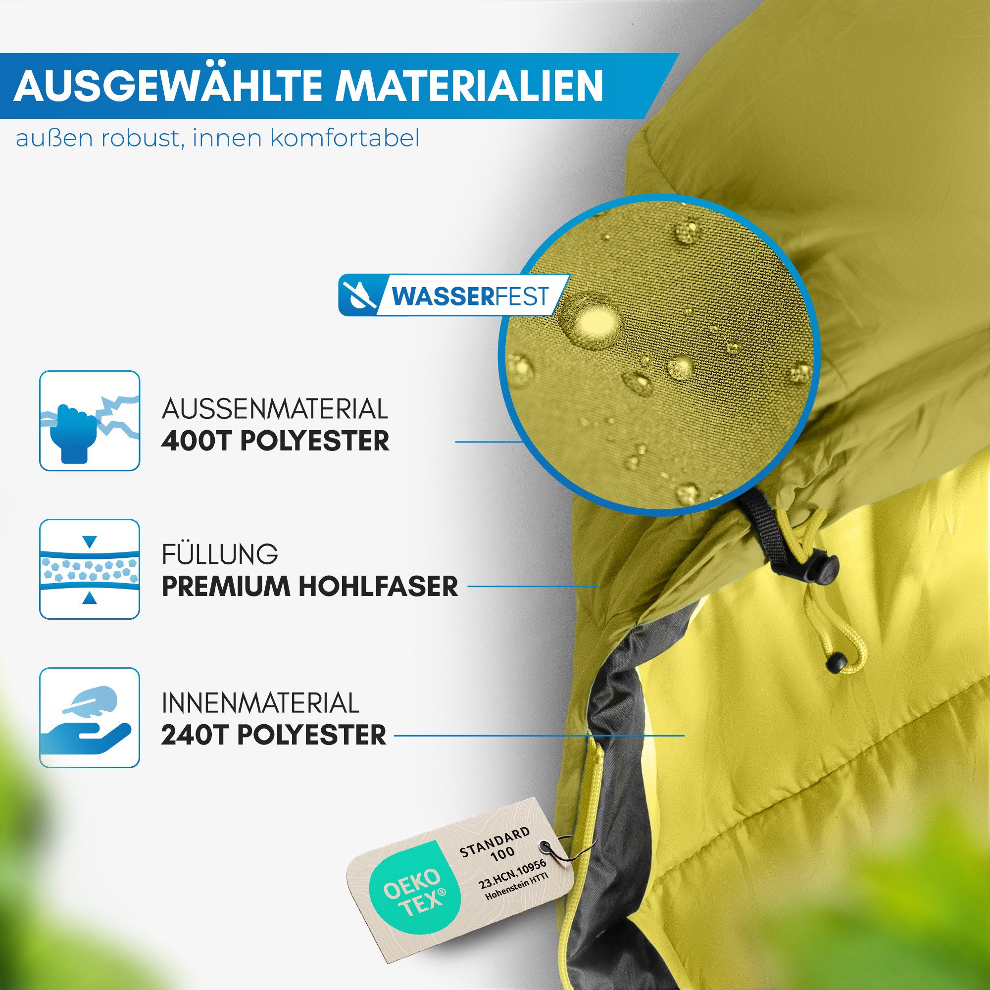 Nordmut Mumienschlafsack 3 Jahreszeiten Sommer Winter, Camping Outdoor, Erwachsene leicht warm (Spar-Set, Schlafsack + Kompressionsbeutel), wasserabweisend, atmungsaktiv, wärmend, YKK 2-Wege, kompakt, Trekking