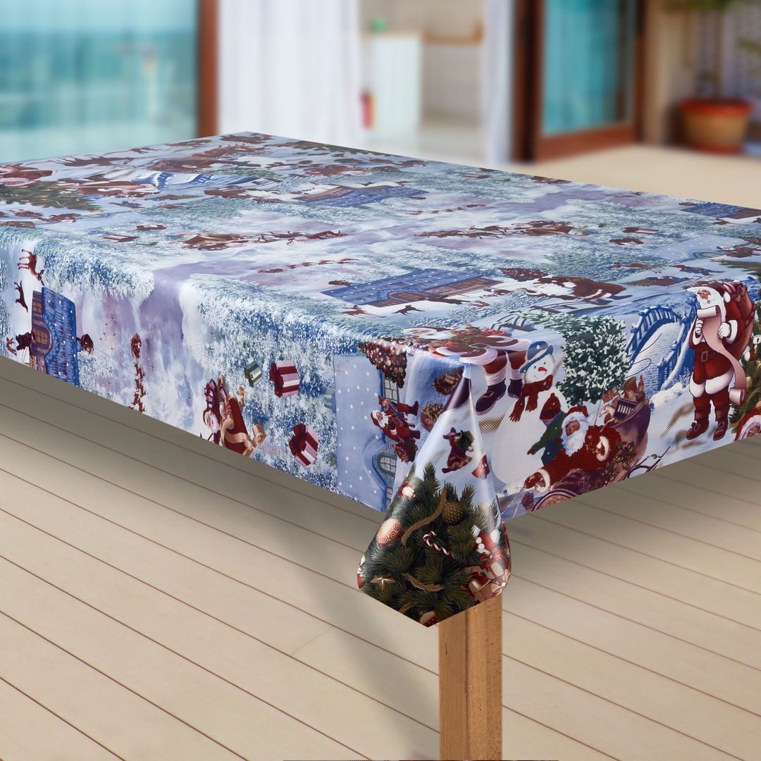 laro Tischdecke Wachstuch-Tischdecken Abwaschbar Weihnachtsmann blau rechteckig