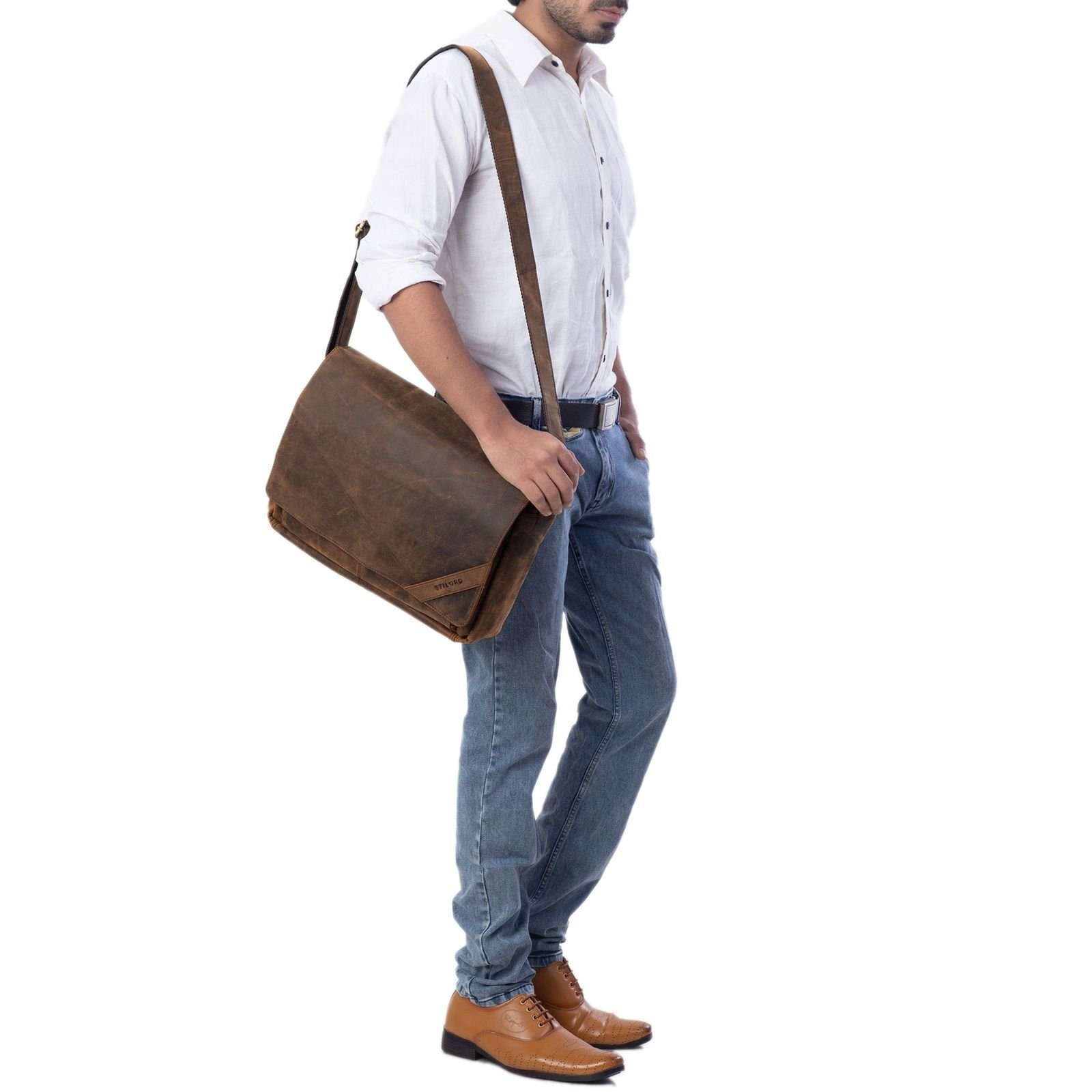 STILORD Laptoptasche "Nick" Umhängetasche Leder Herren Damen