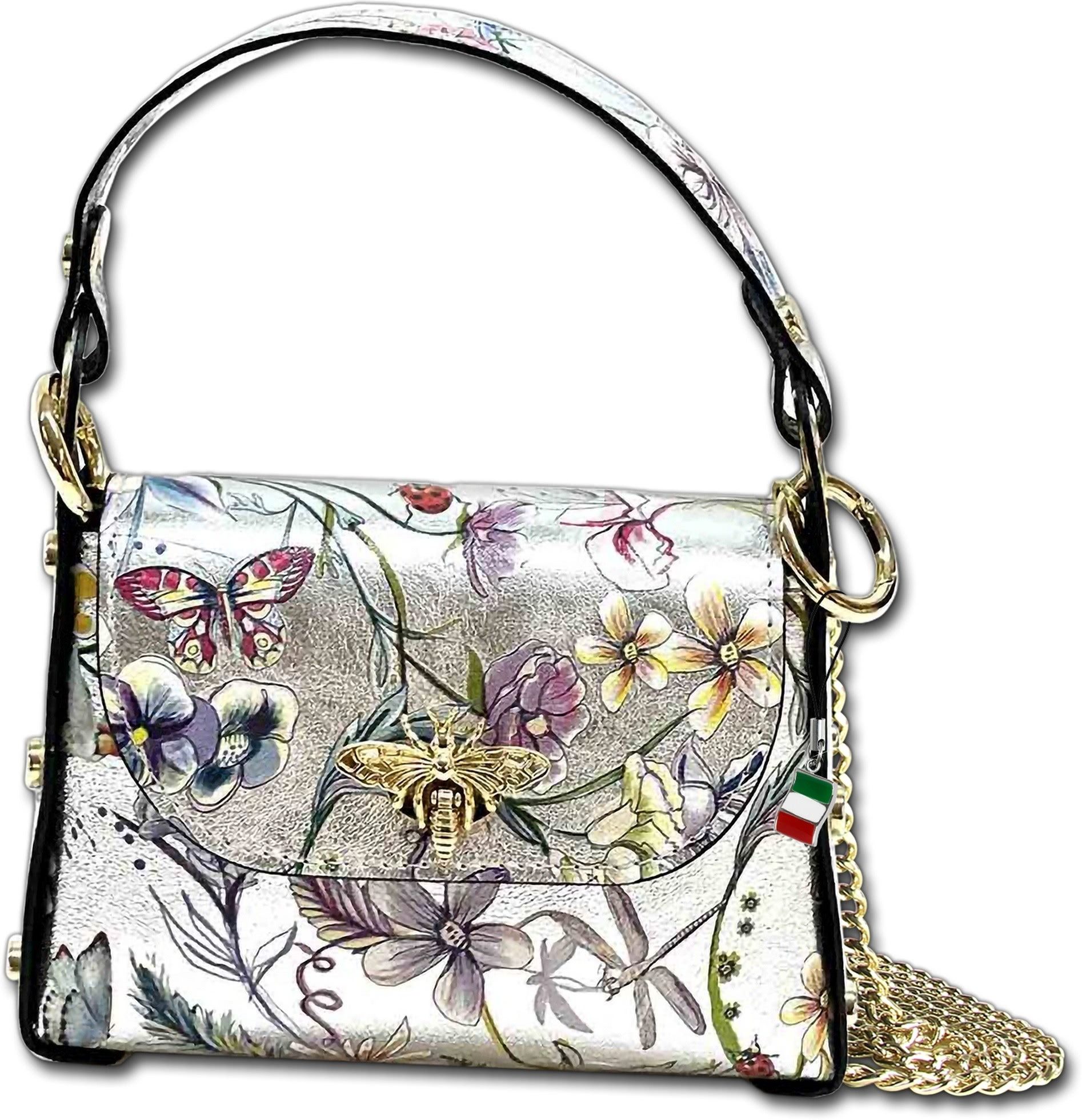 FLORENCE Umhängetasche silber farbig Florence Tasche Leder (Umhängetasche, Umhängetasche), Damen Tasche Echtes Leder gold, farbig, Made-In Italy