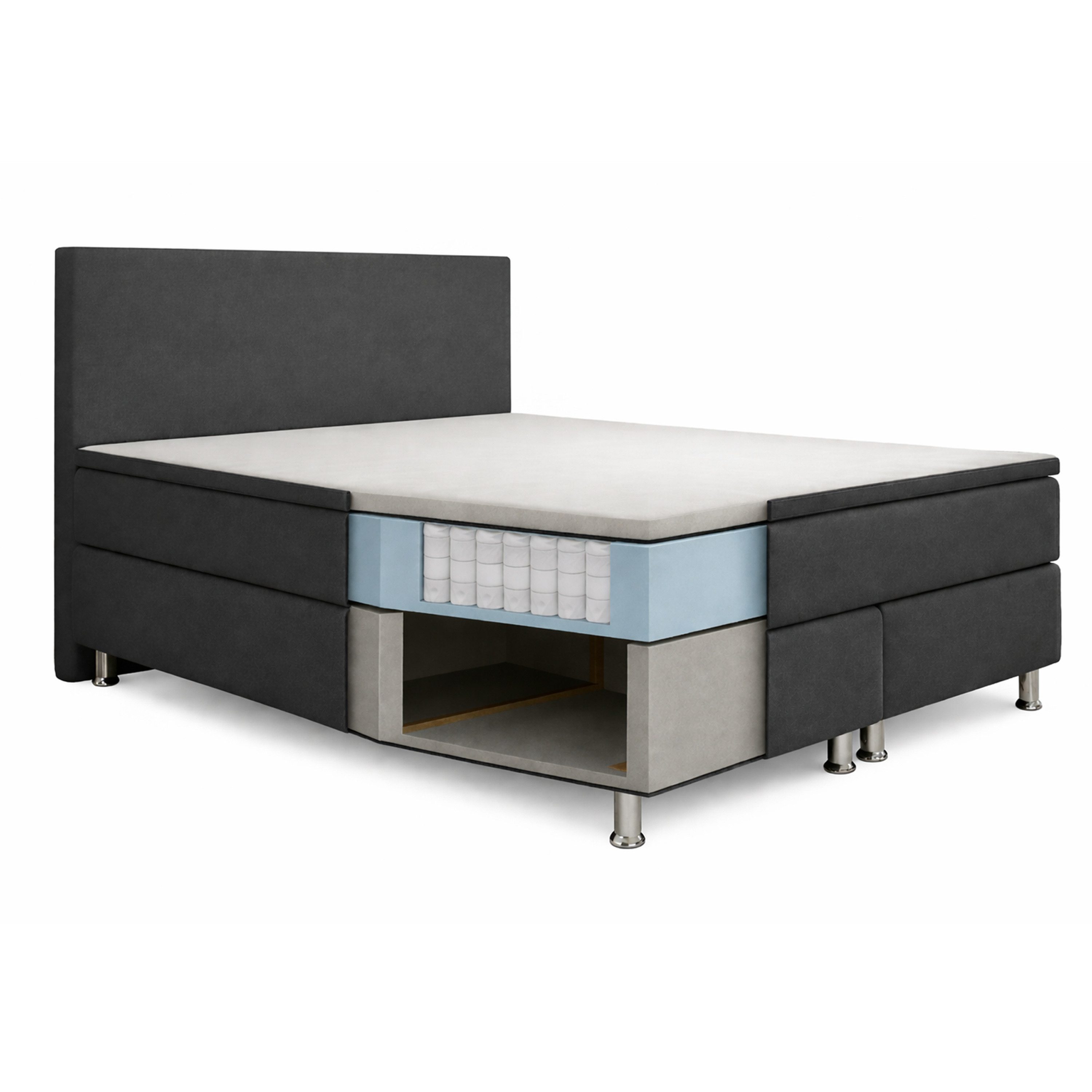 inter Boxspringbett Berlin 180x200 cm Webstoff mit und ohne Taschenfederkern und Topper (180x200 cm, Schwarz Ohne Matratzen und ohne Topper), modernes Design, belastbare Konstruktion, pflegeleichter Bezug