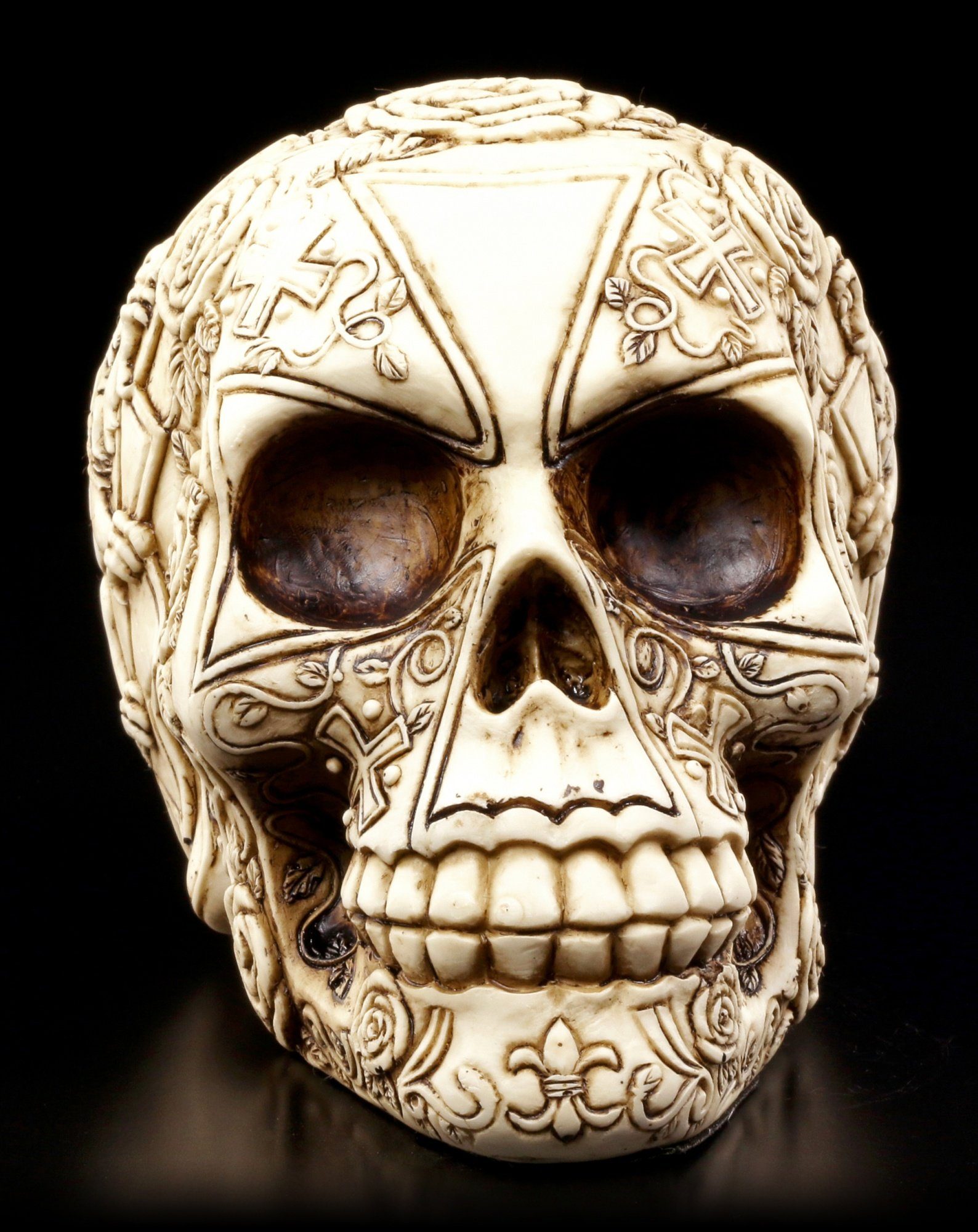 Figuren Shop GmbH Dekoobjekt Tempelritter Totenkopf mit Löwenwappen - Derek W Frost - Gothic Deko