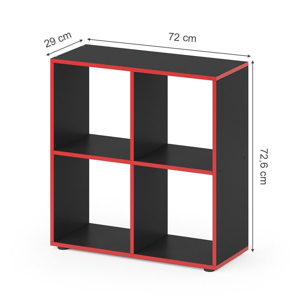 Vicco TETRA Standregal Rot 4 Bücherregal Fächer Raumteiler Schwarz