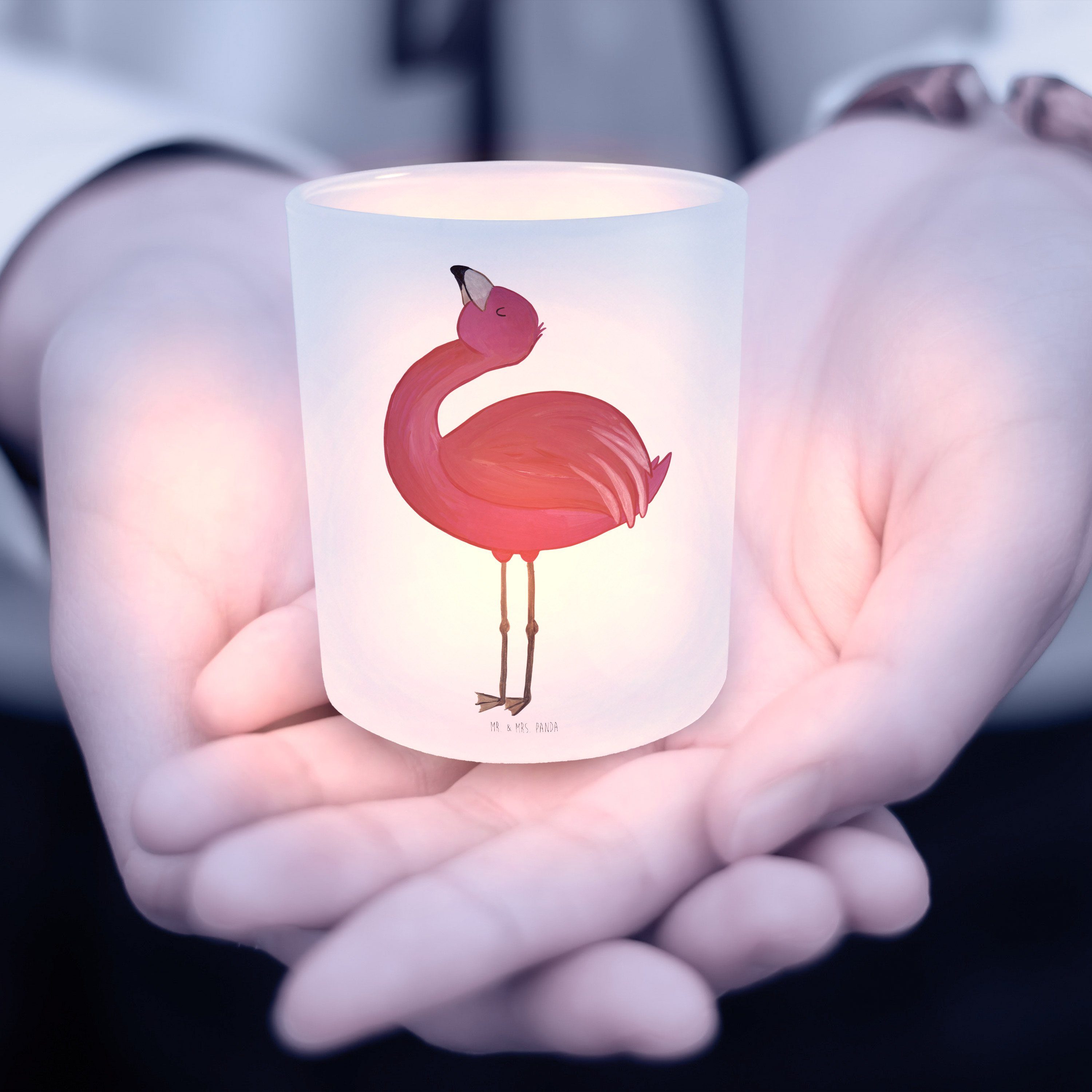 (1 & - Teelicht Mr. Kerzenglas, Transparent Freude, St) stolz Panda Flamingo Windlicht Mrs. - Geschenk,
